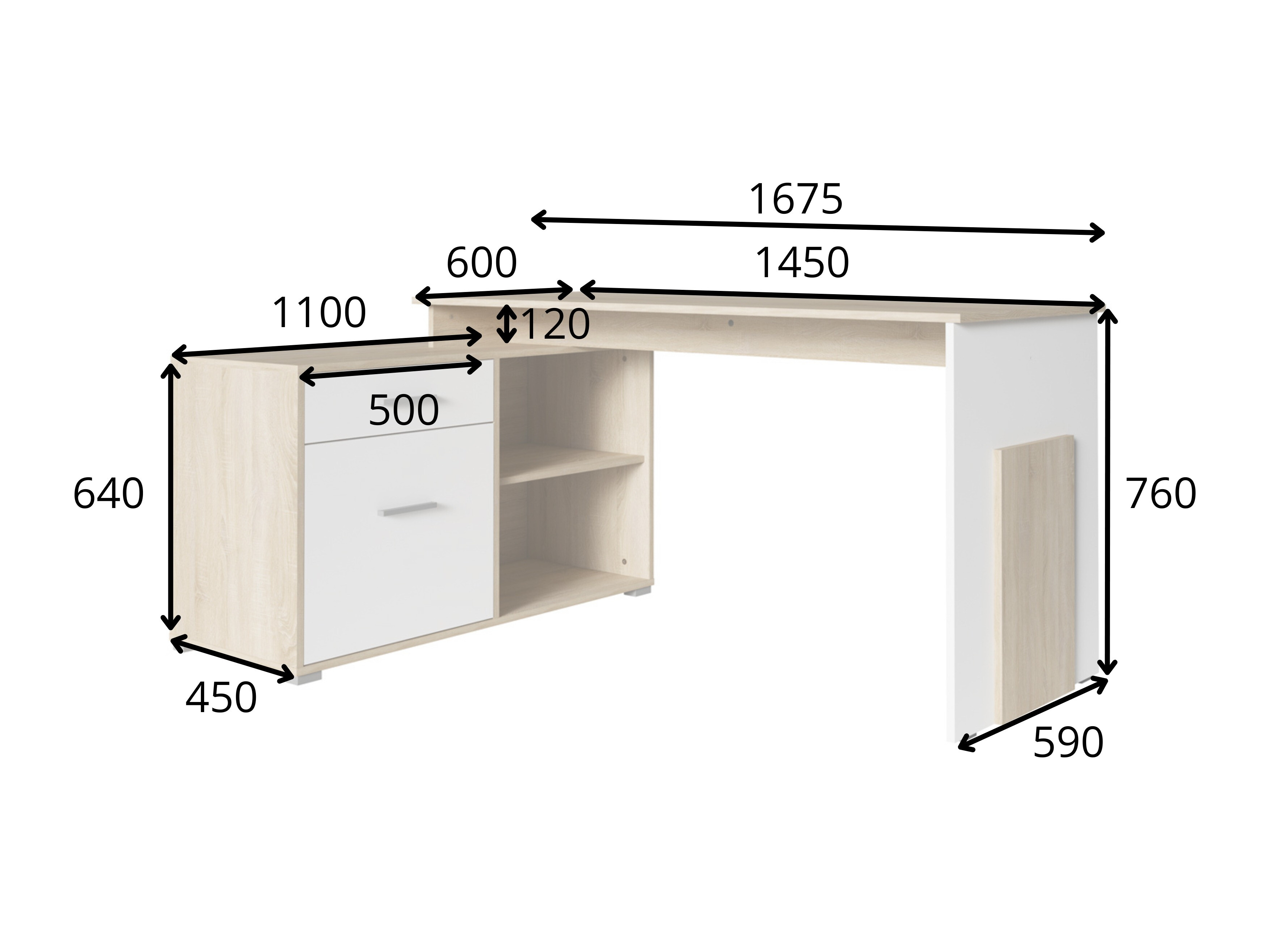 Sarok íróasztal Baytown 197 (Fehér + Sonoma tölgy)