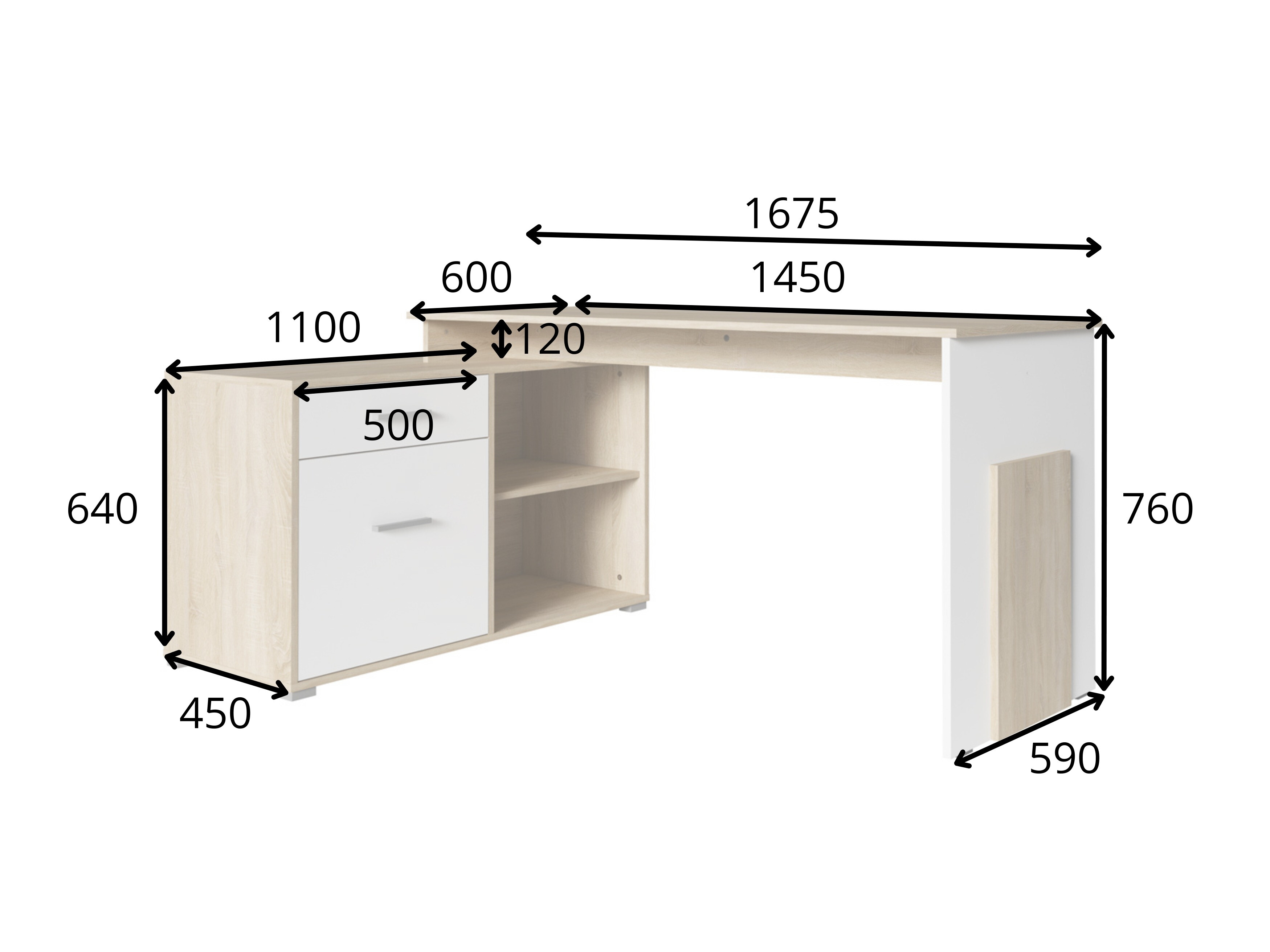 Sarok íróasztal Baytown 197 (Grafit + Wellingtoni tölgy)