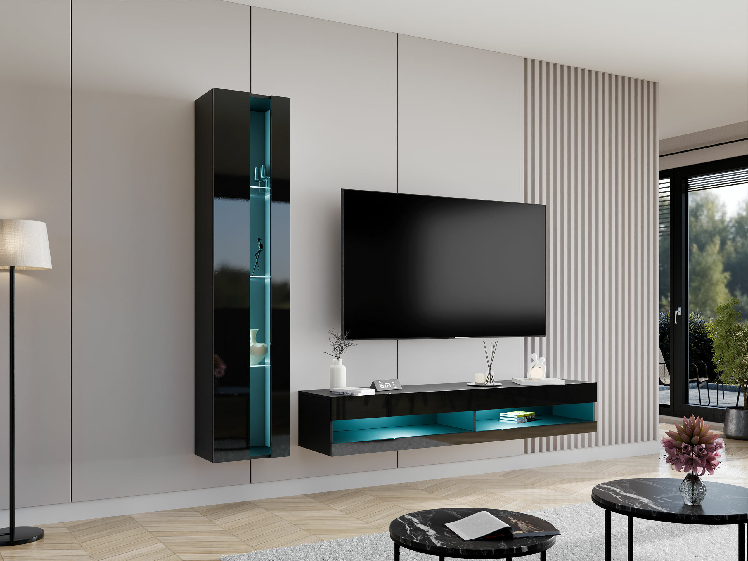 Nappali szett Venenou 118 (Fekete + Fényes fekete)