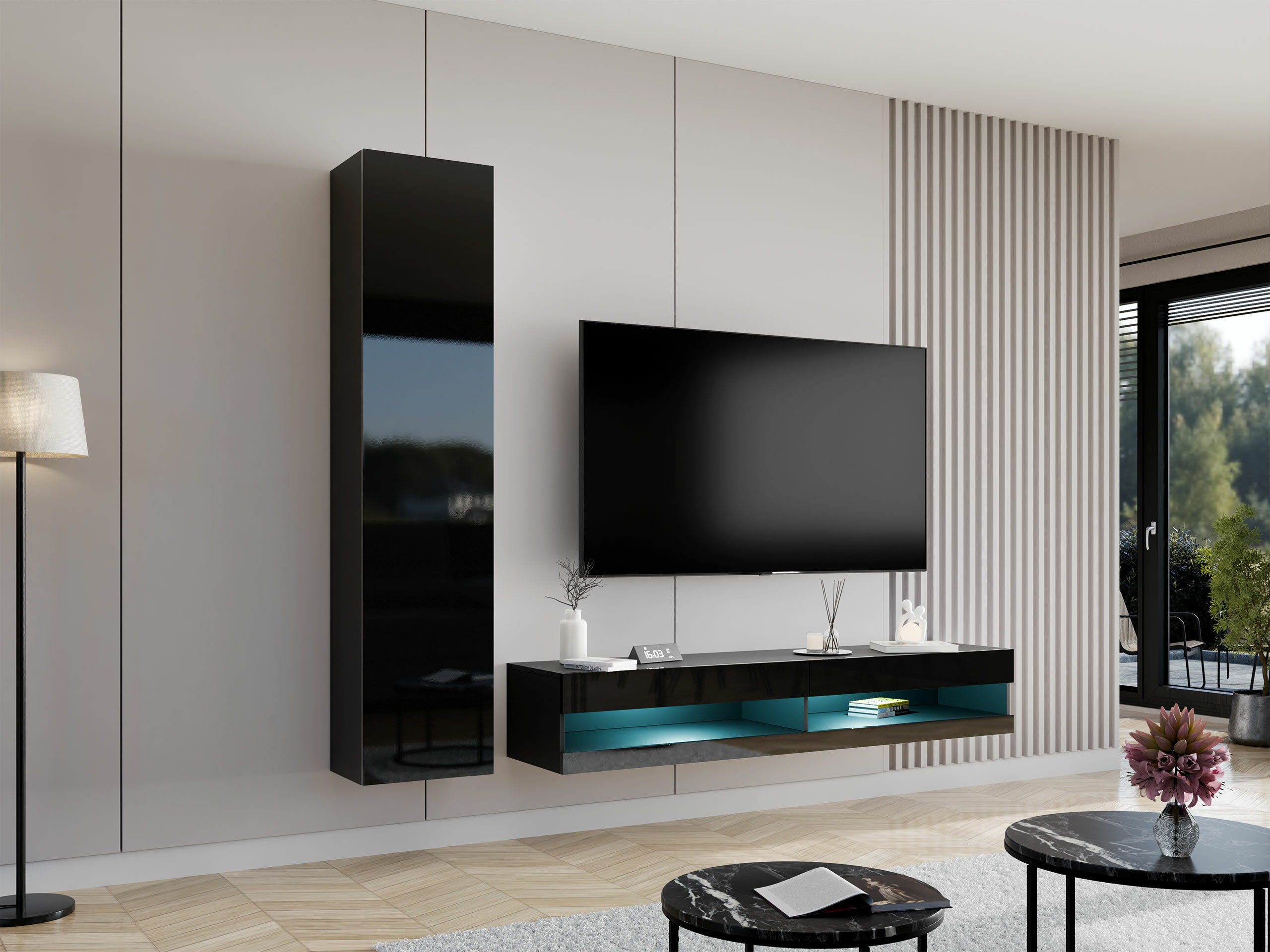 Nappali szett Vilrin VI (Fekete + Fényes fekete)