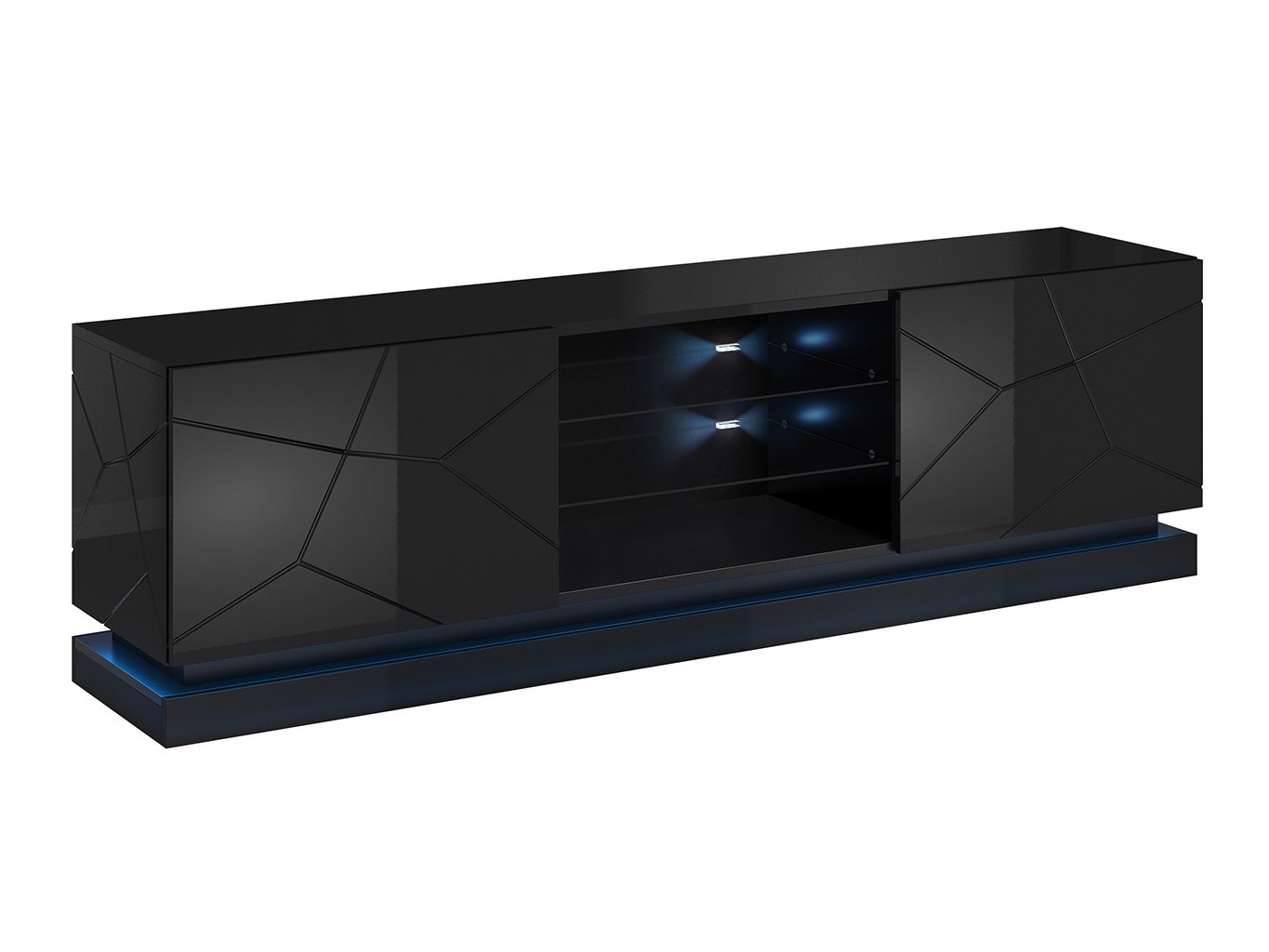 TV-állvány Charlotte 128 (Fekete + Fényes fekete)