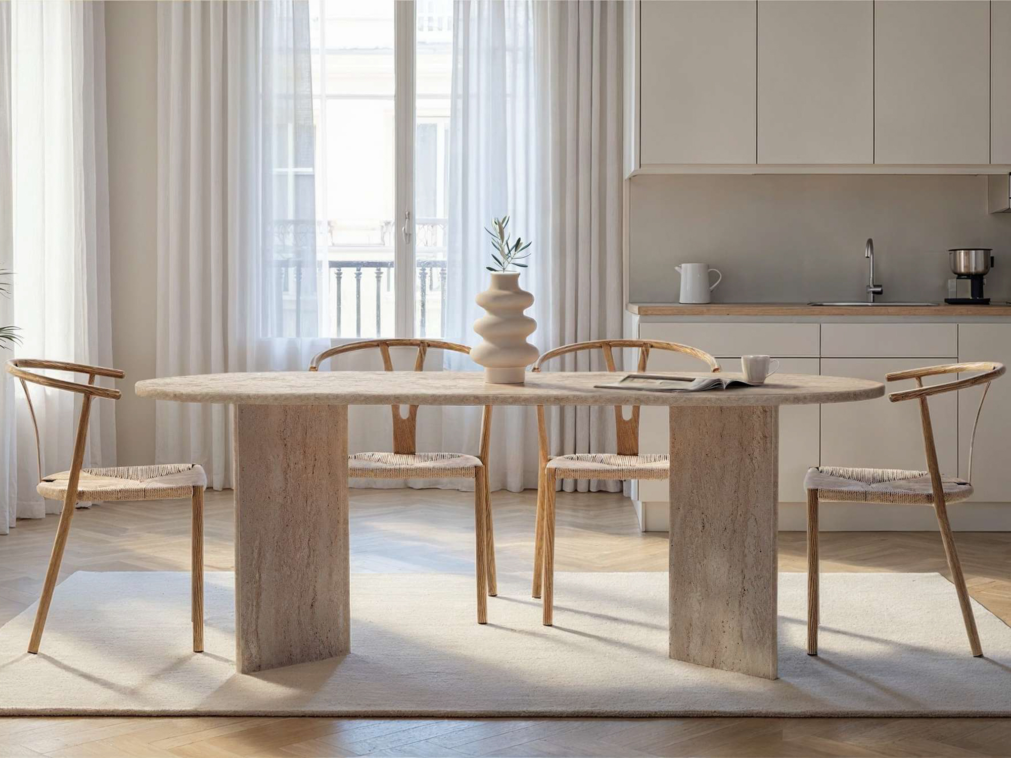 Asztal Novato 138 (Könnyű travertin)