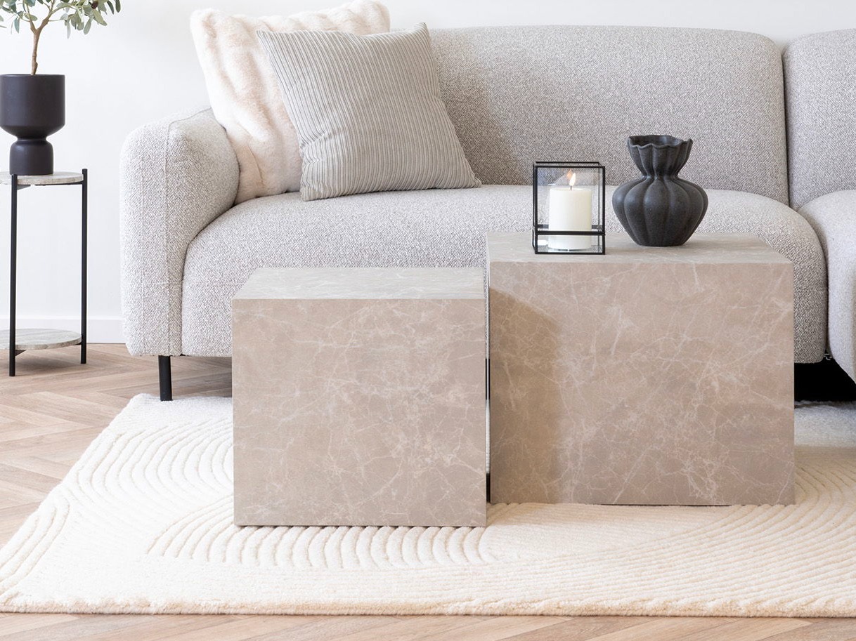 Dohányzóasztal szett Catavie 103 (Bézs + Szürke márvány)