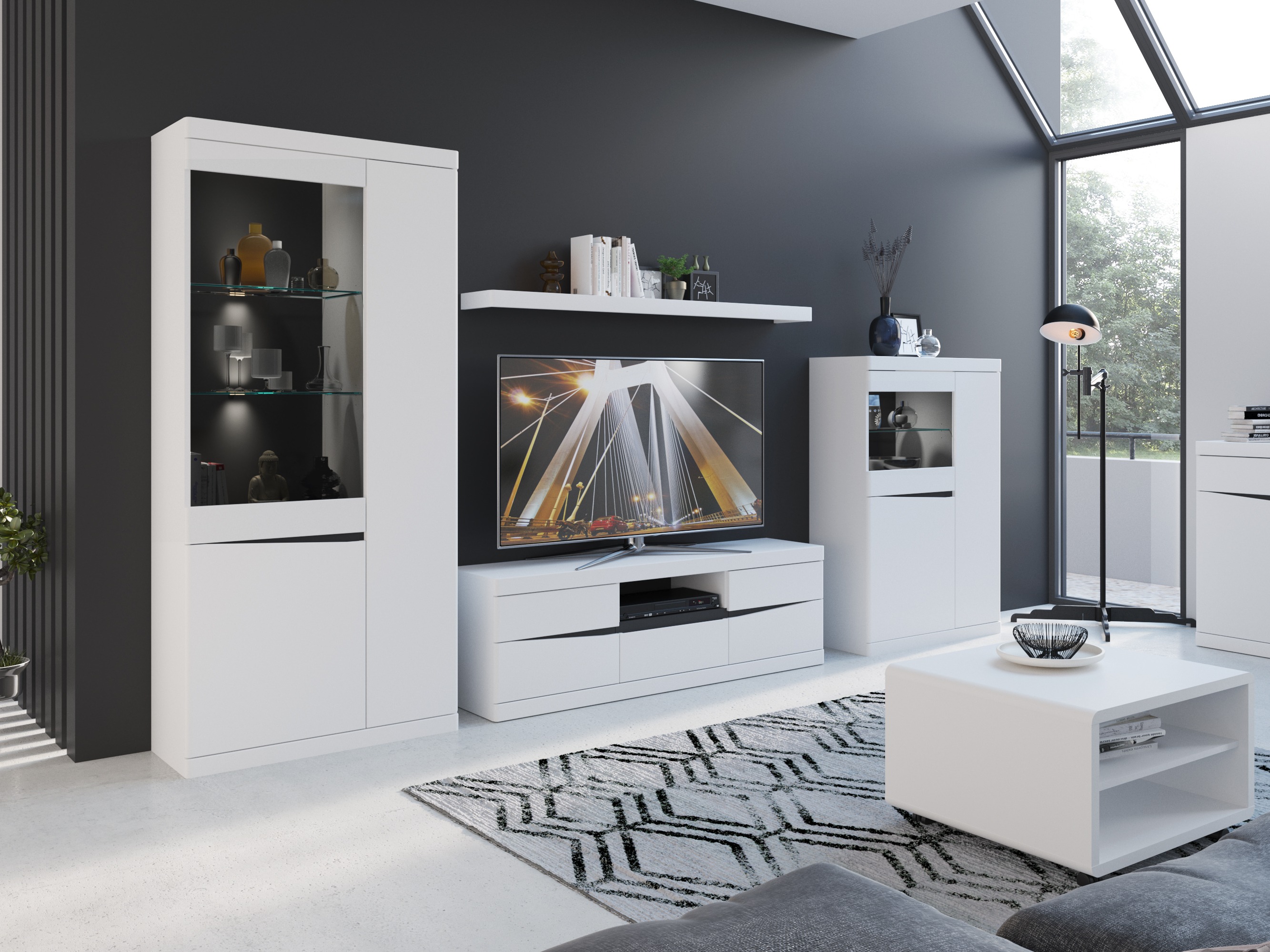 Könyvespolc Venlori 128 (Fehér + Grafit)