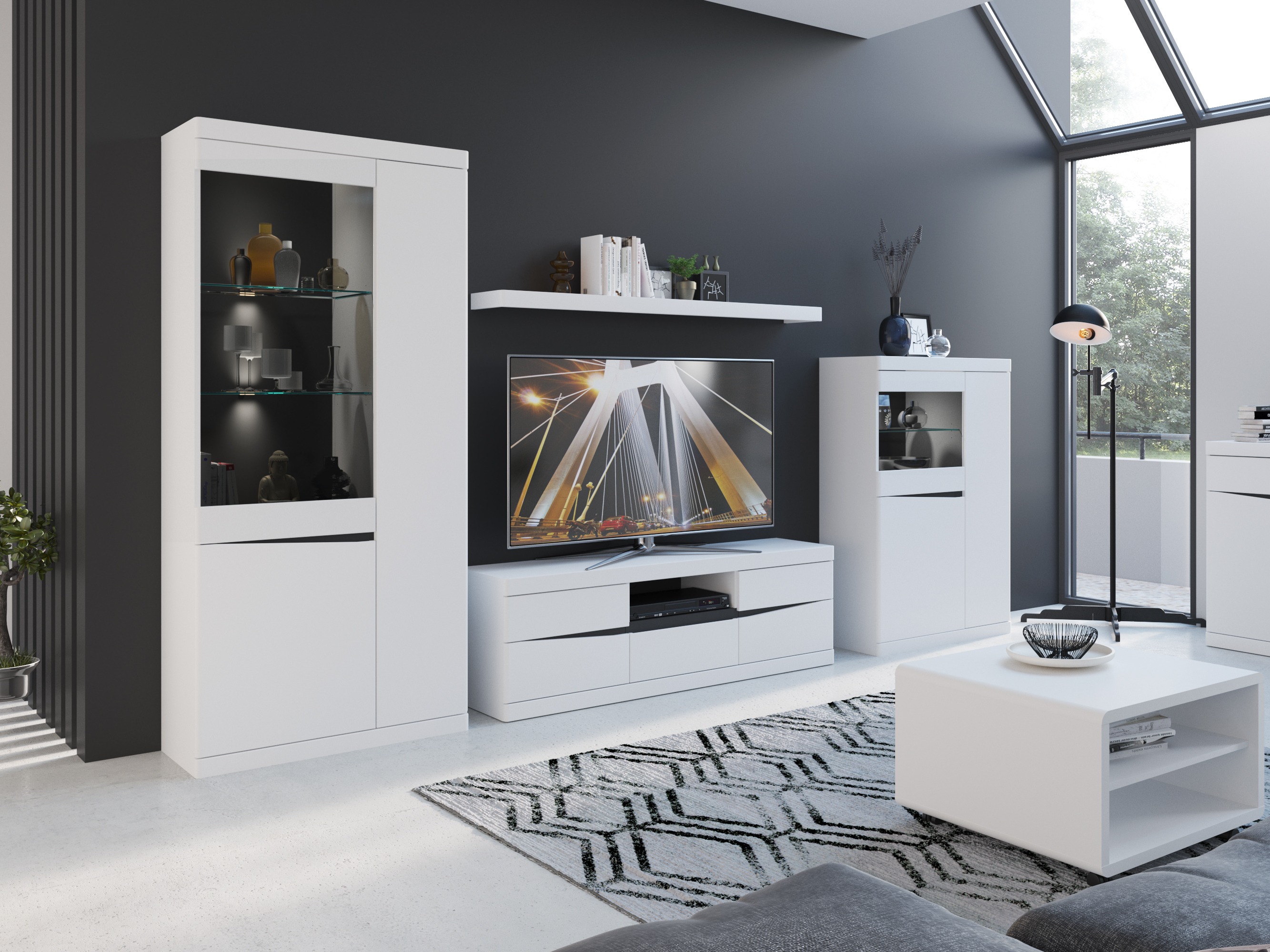 Könyvespolc Venlori 129 (Fehér + Grafit)