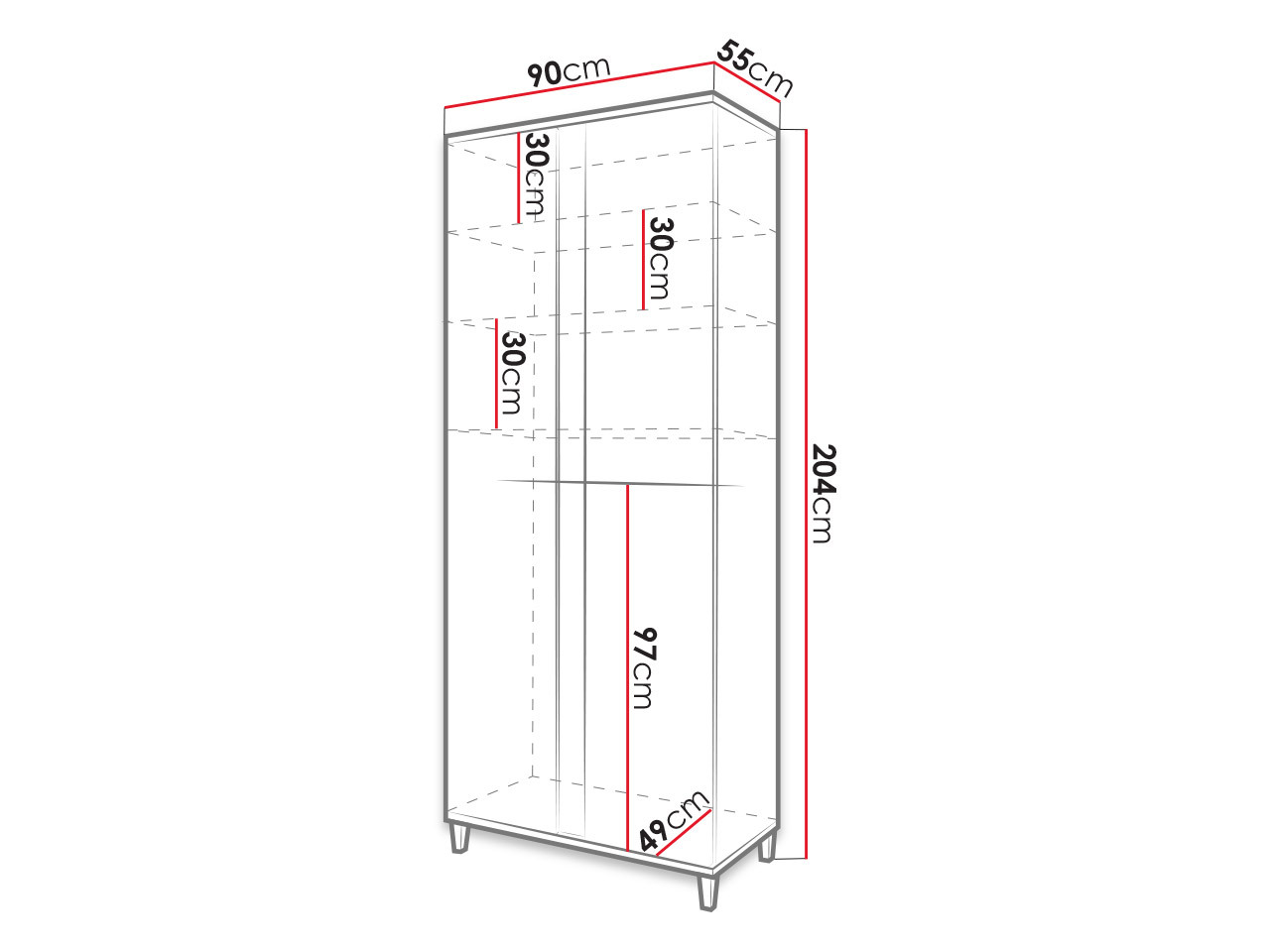 Gardróbszekrény Florem (Fehér + Fényes fehér + Világos fa)