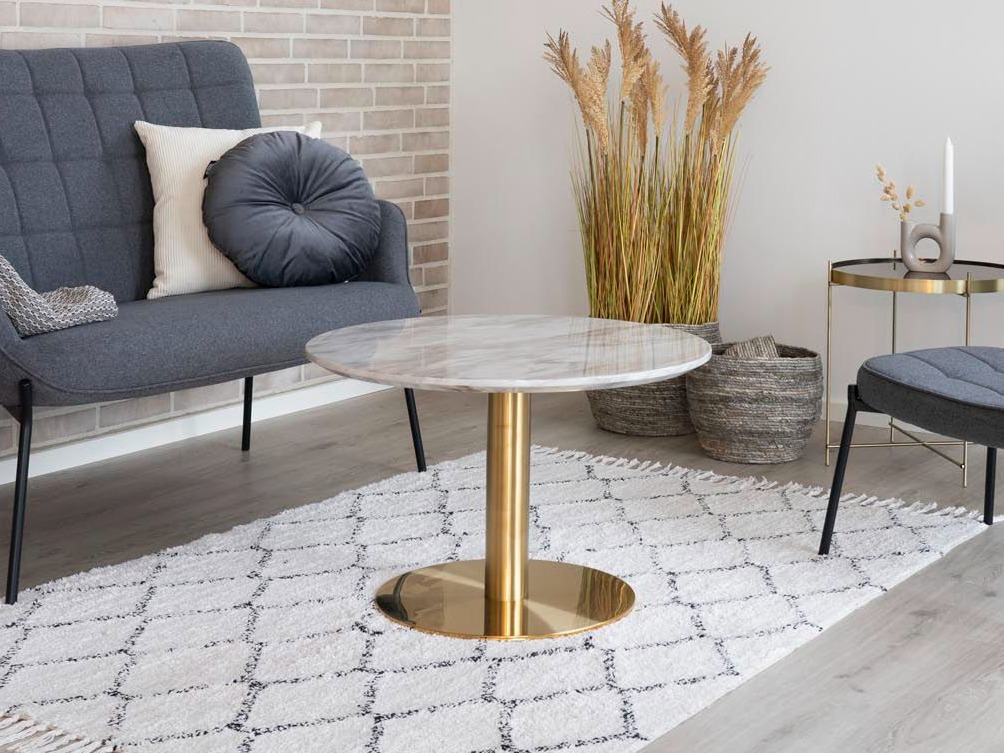 Dohányzóasztal Elbelia 100 (Aranysárga + Fehér márvány)