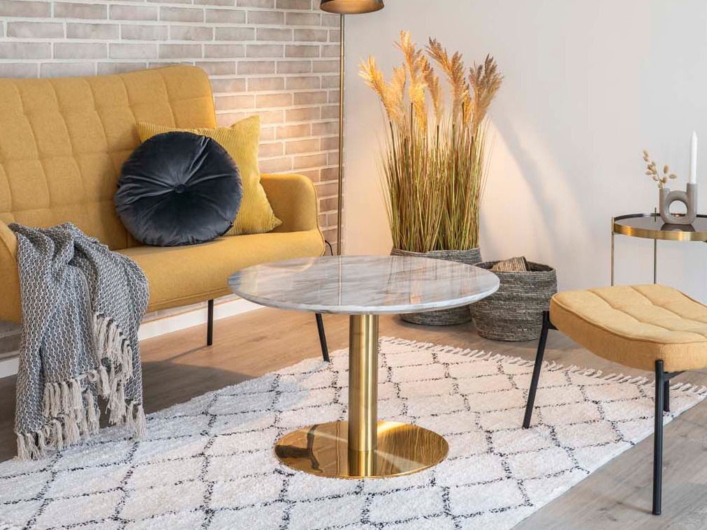 Dohányzóasztal Elbelia 100 (Aranysárga + Fehér márvány)