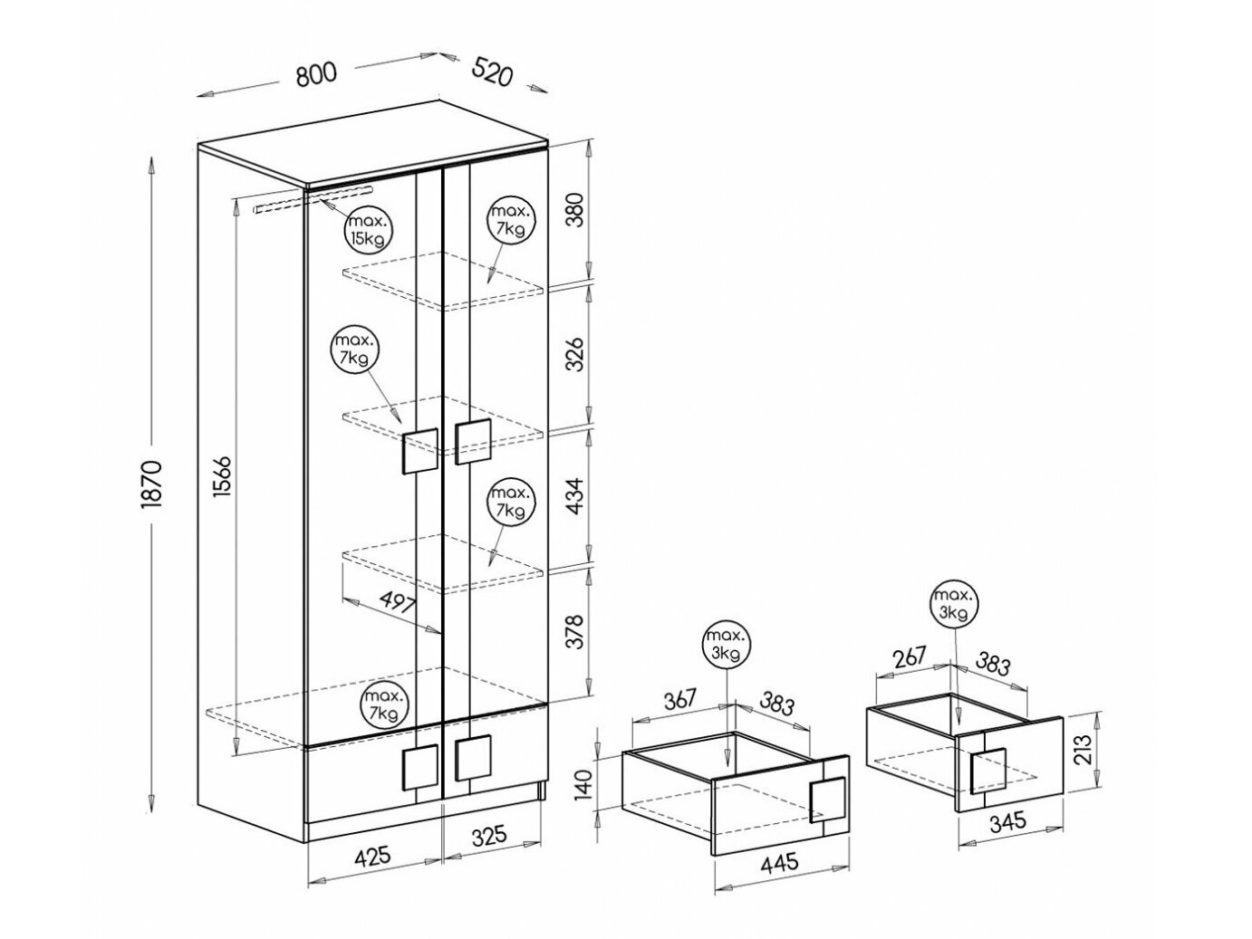 Gardróbszekrény Elmenou 100 (Fehér + Antracit)