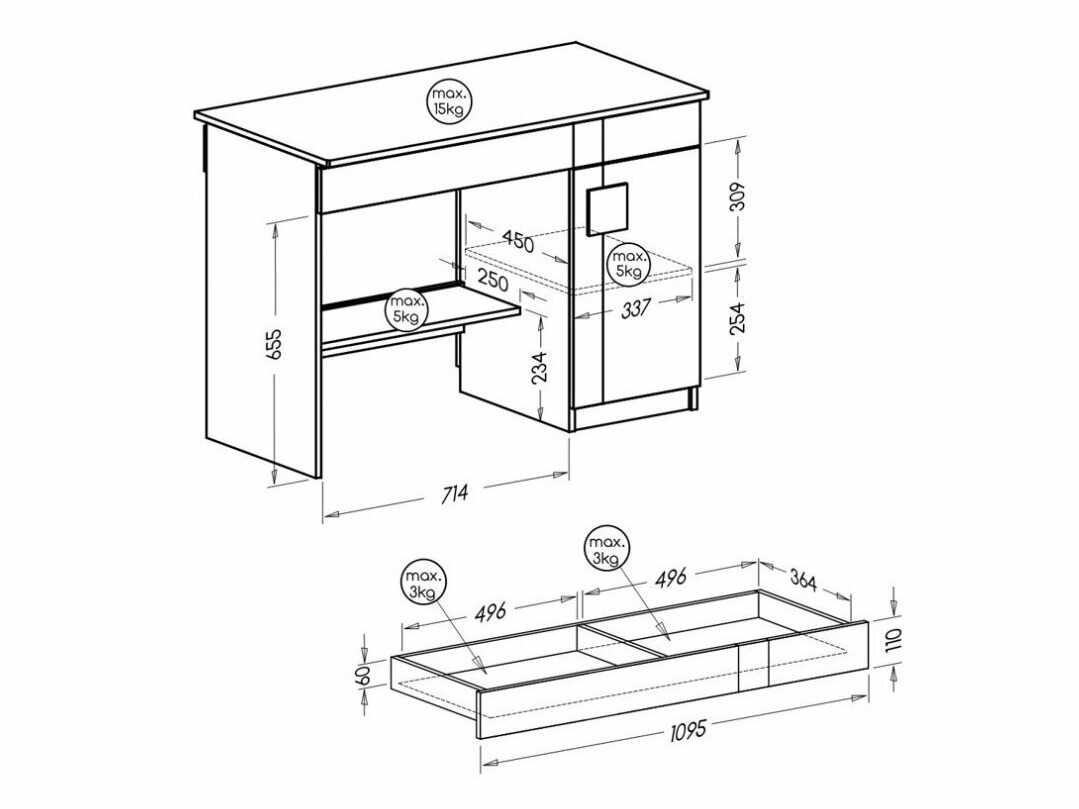 Íróasztal Elmenou 105 (Fehér + Antracit)