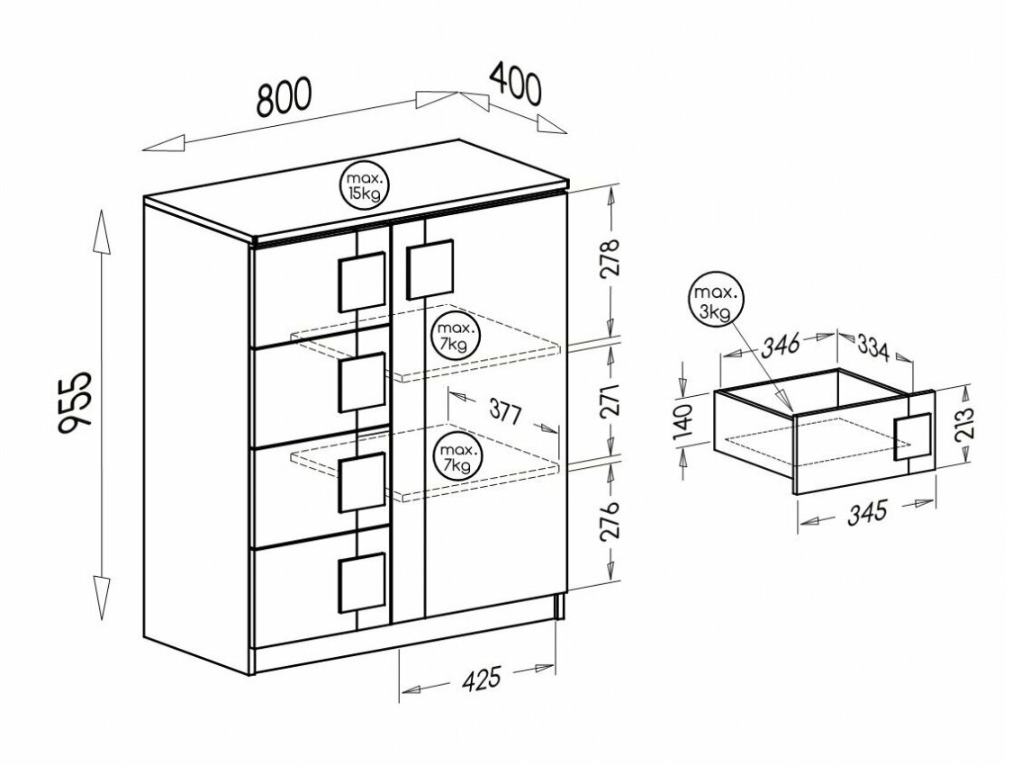 Komód Elmenou 102 (Fehér + Antracit)