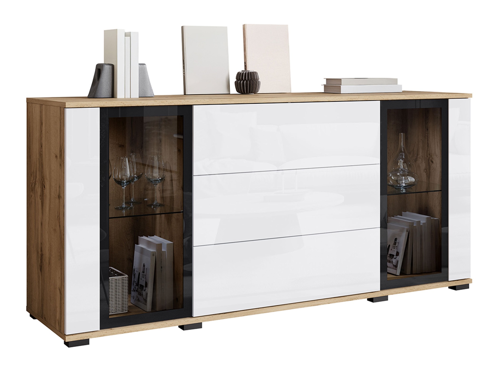 Komód Torcame 101 (Wotan tölgy + Fényes fehér)