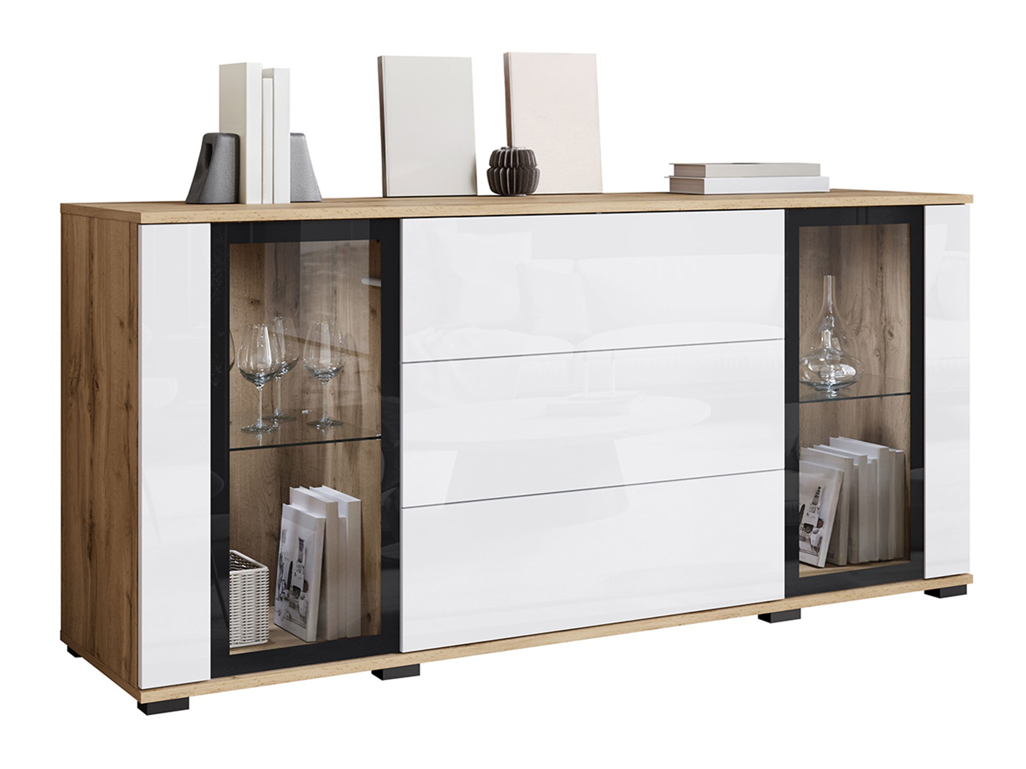 Komód Torcame 101 (Wotan tölgy + Fényes fehér)