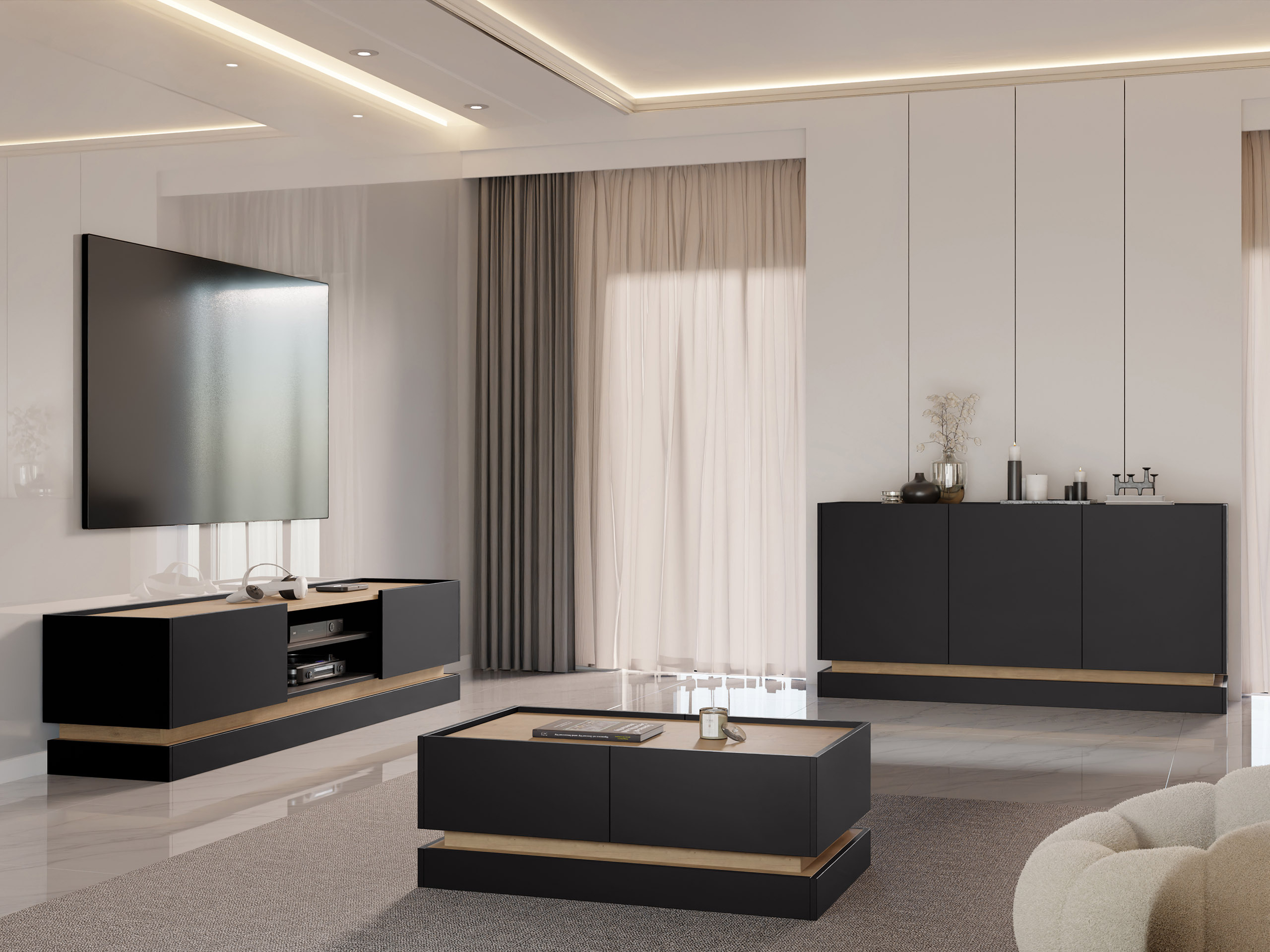 Dohányzóasztal Comfivo Tilia (Fekete + Tölgy)