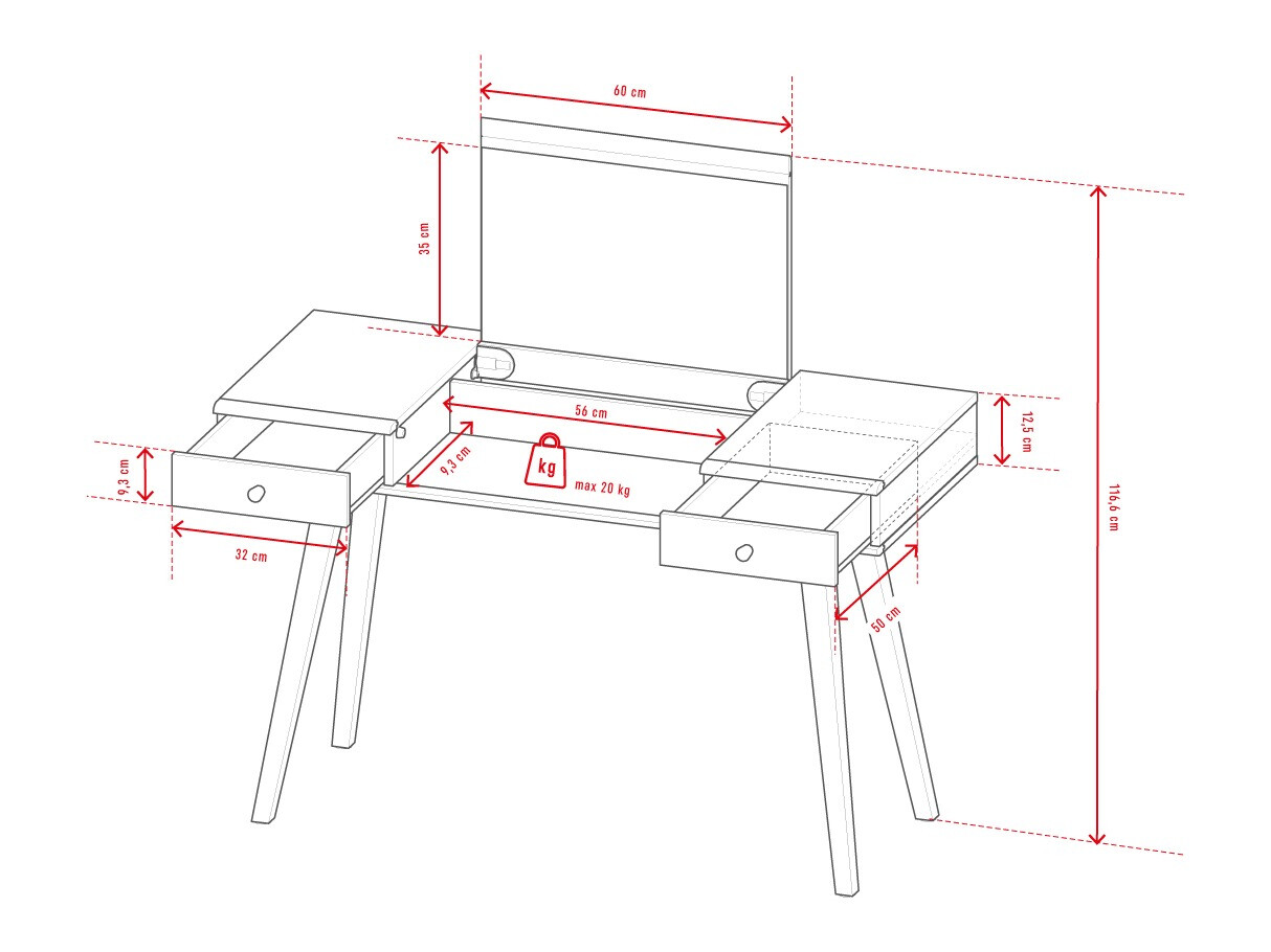 Fésülködő asztal Ruvruvi 100 (Fehér + Tölgy)