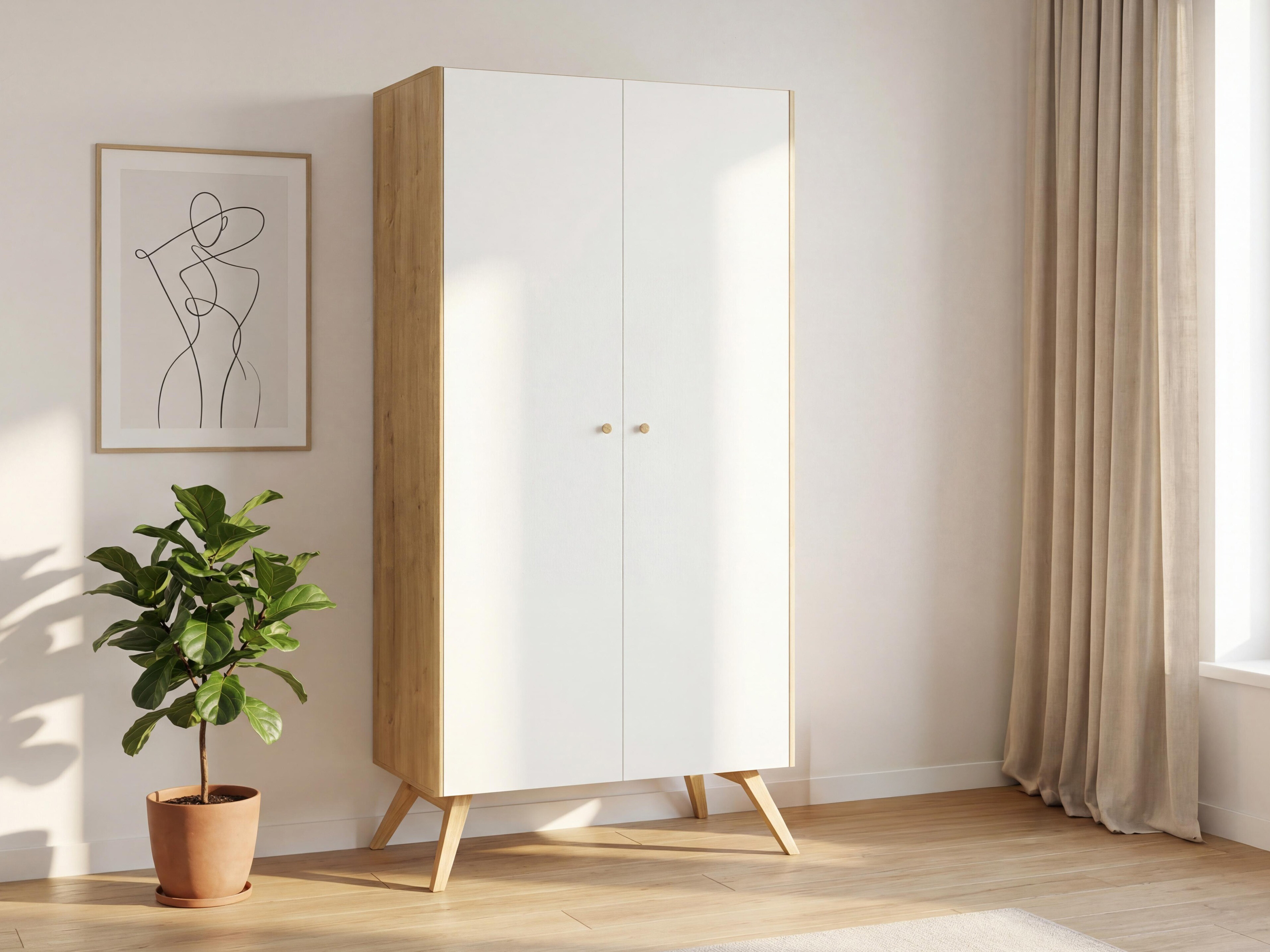 Gardróbszekrény Ruvruvi 101 (Fehér + Tölgy)