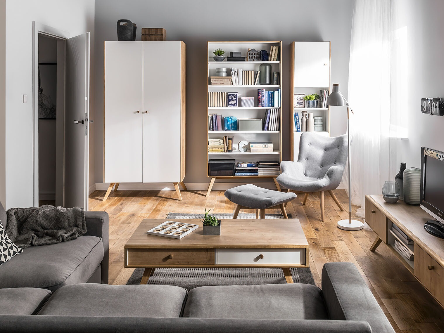 Gardróbszekrény Ruvruvi 101 (Fehér + Tölgy)