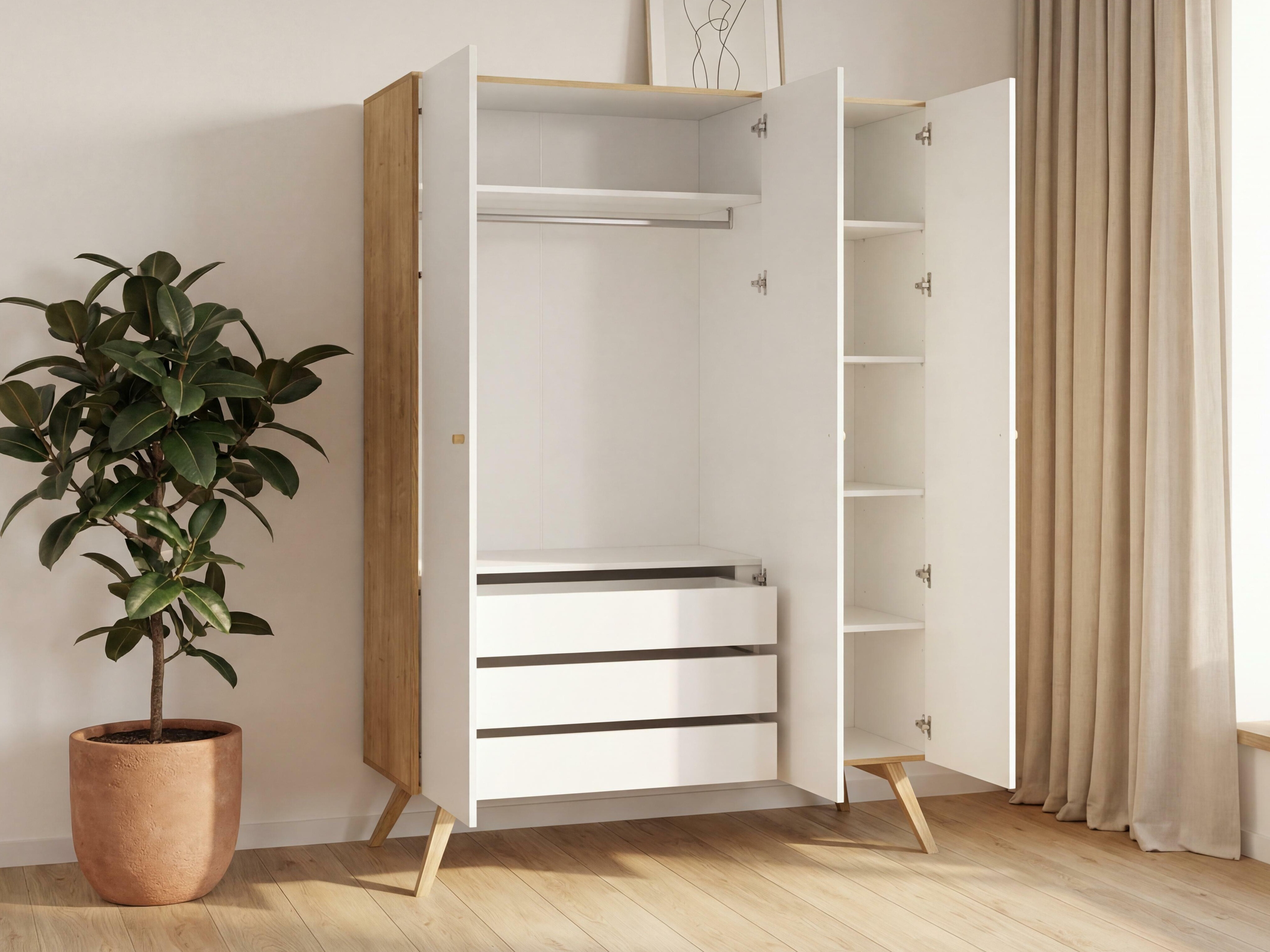 Gardróbszekrény Ruvruvi 102 (Fehér + Tölgy)