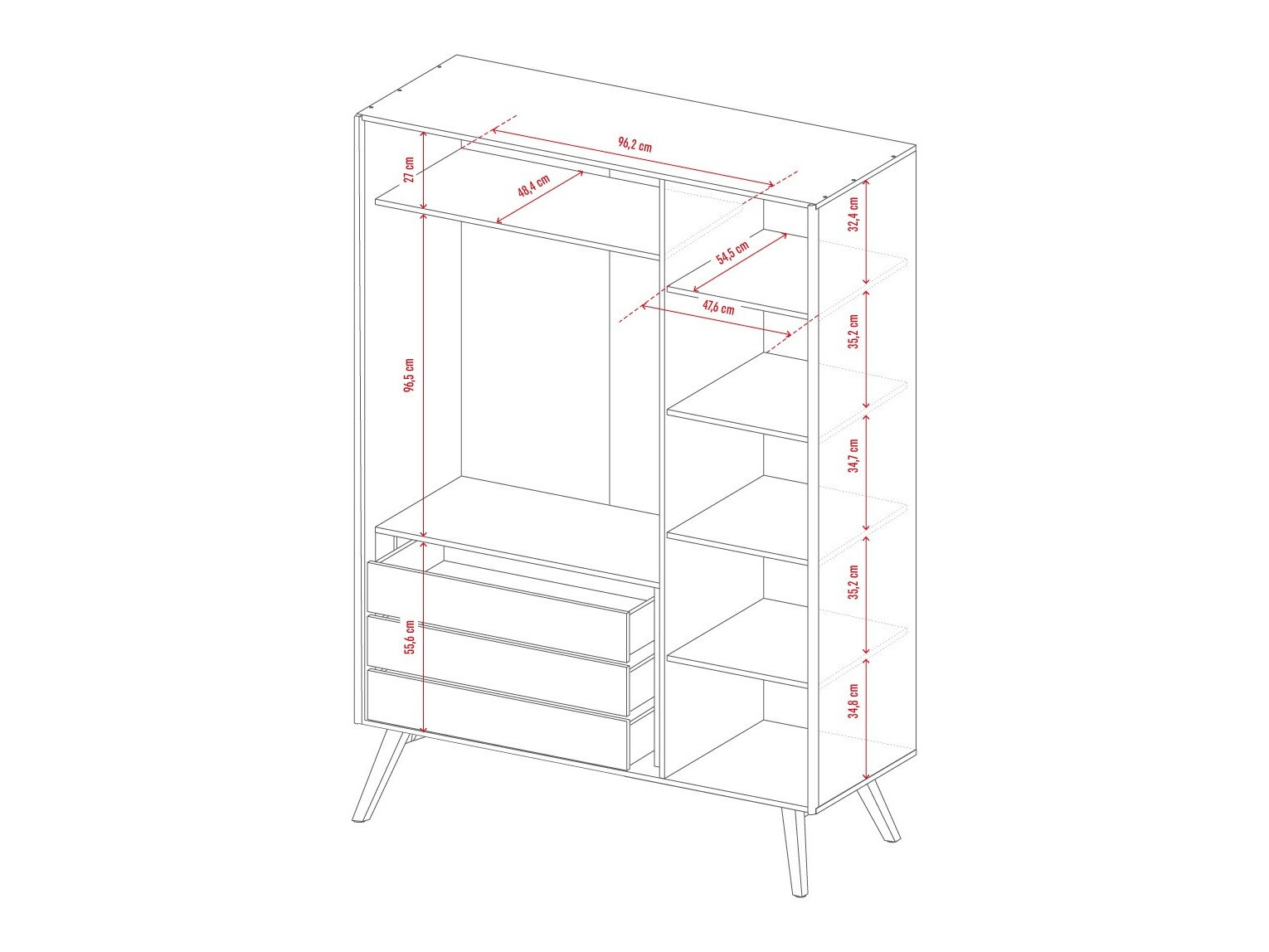 Gardróbszekrény Ruvruvi 102 (Fehér + Tölgy)
