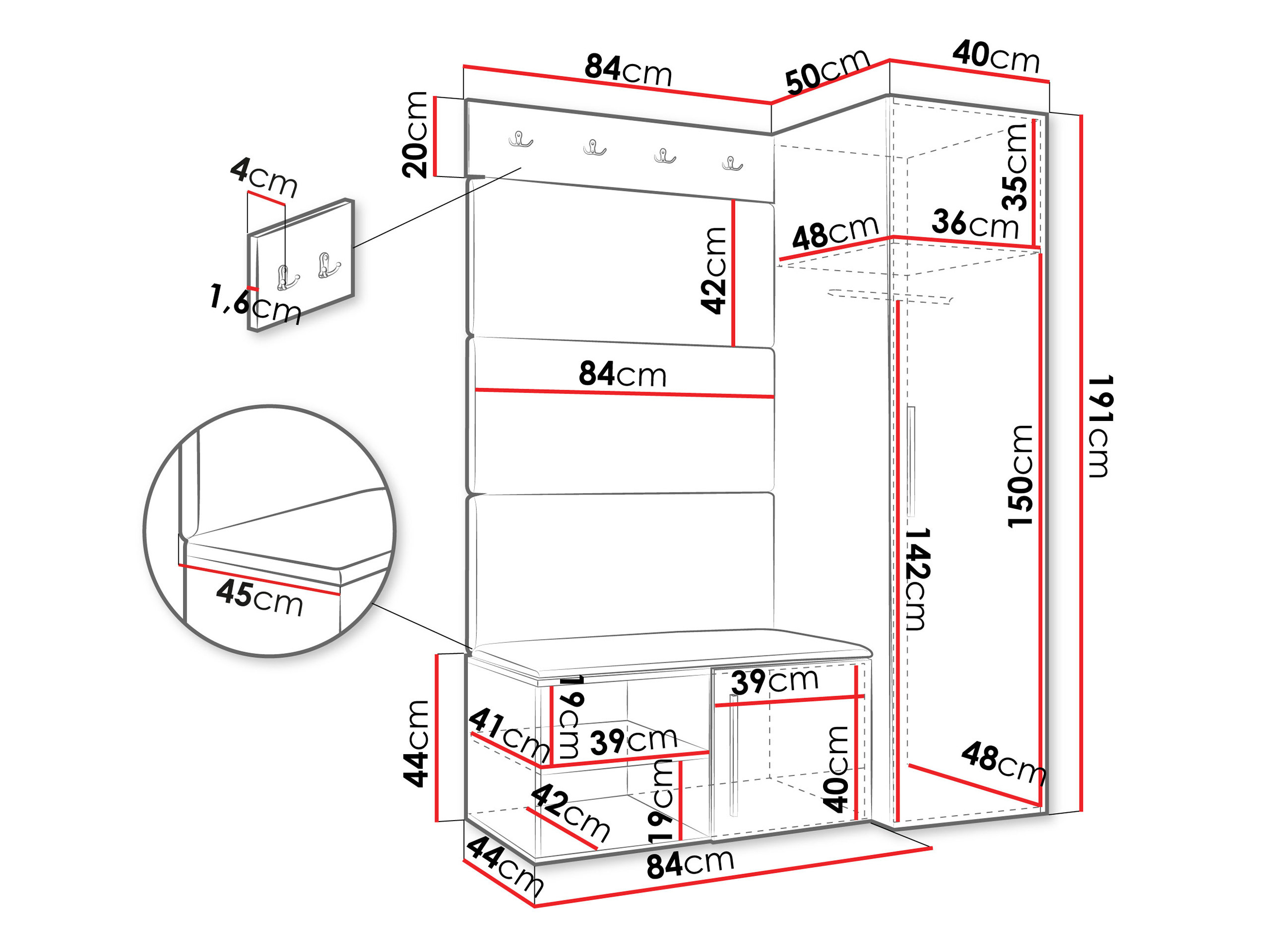 Előszoba garnitúra Nitos II (Fehér)
