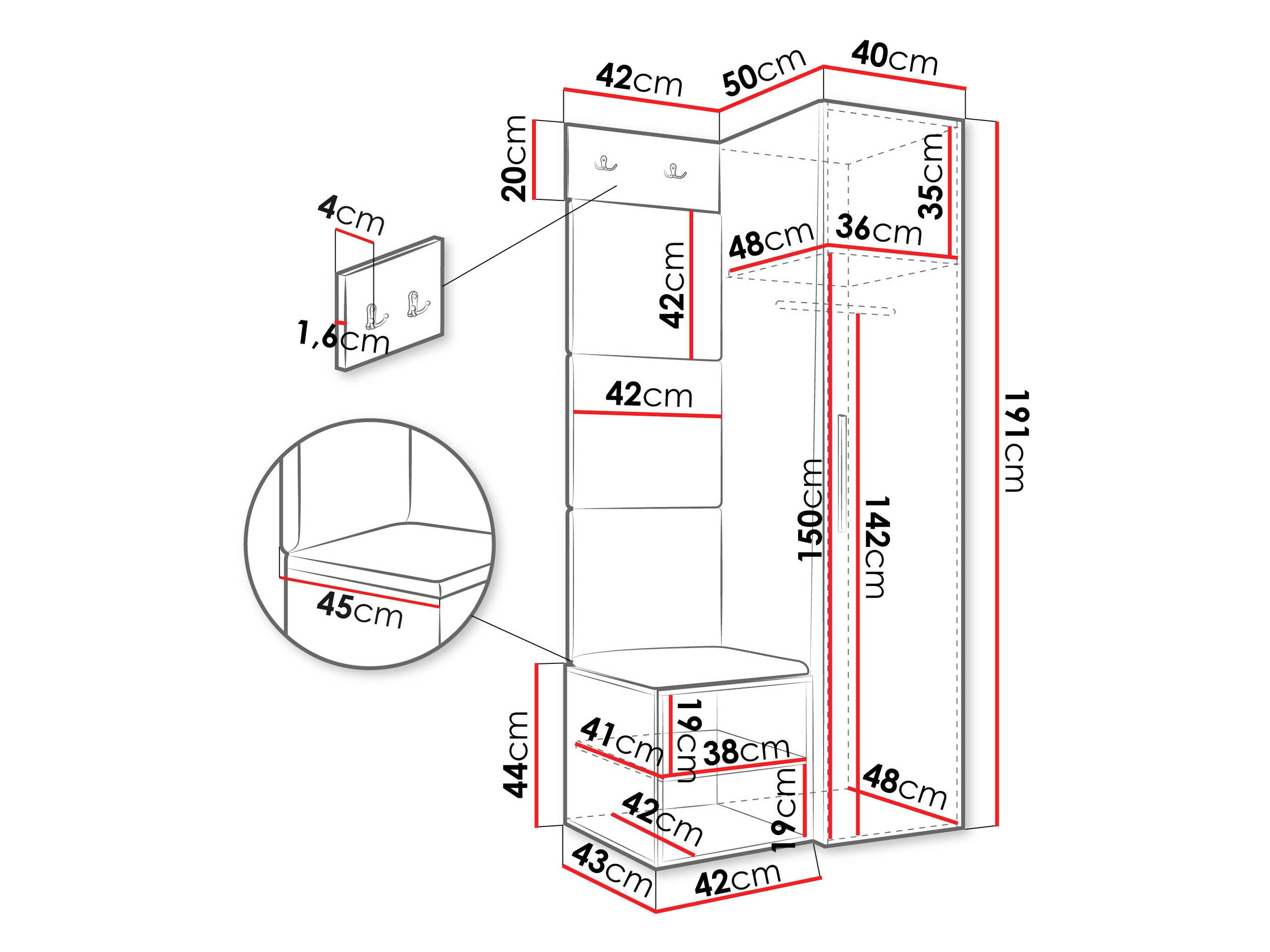 Előszoba garnitúra Nitos III (Fehér)
