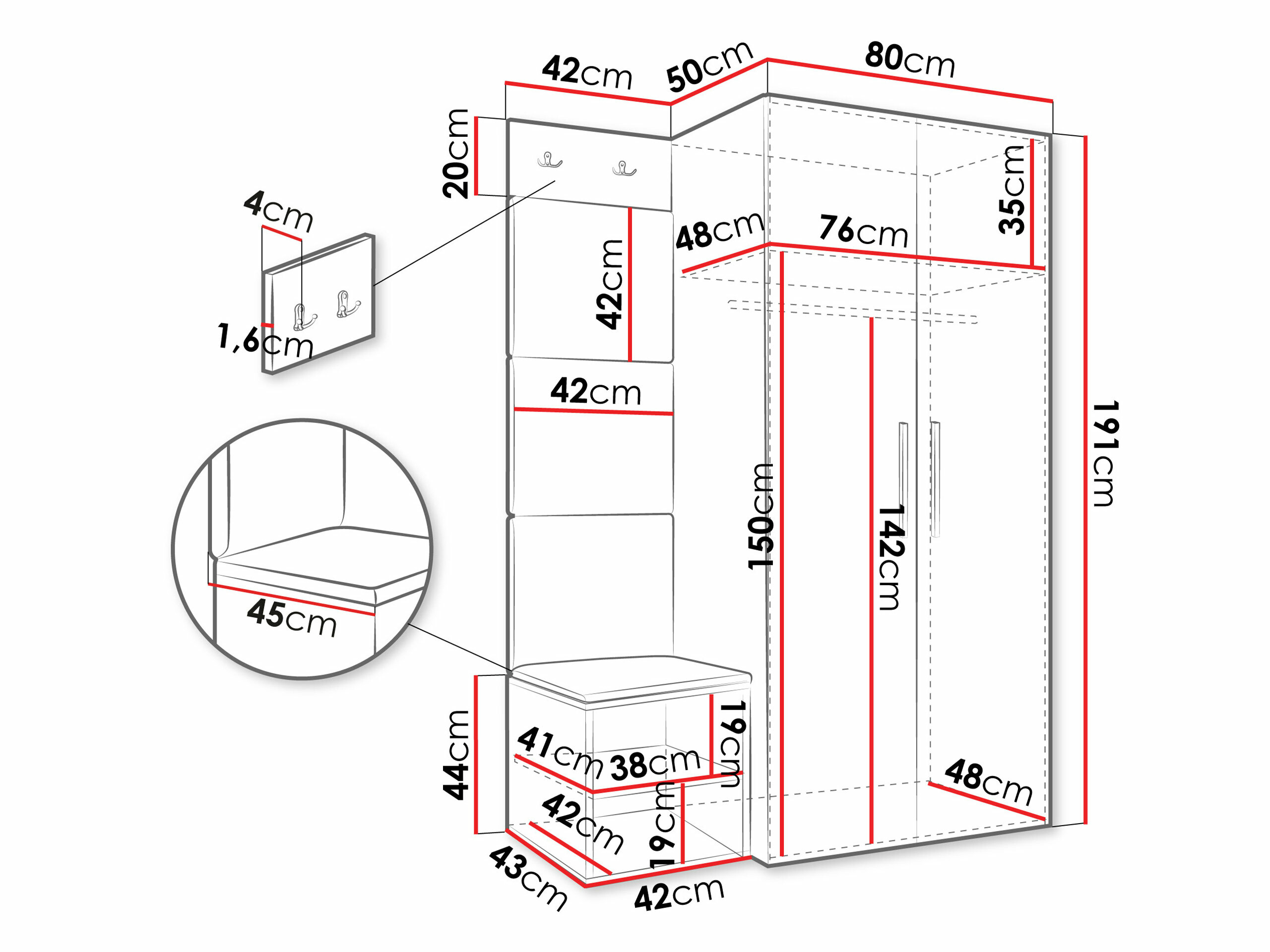 Előszoba garnitúra Hartford 523 (Fehér)