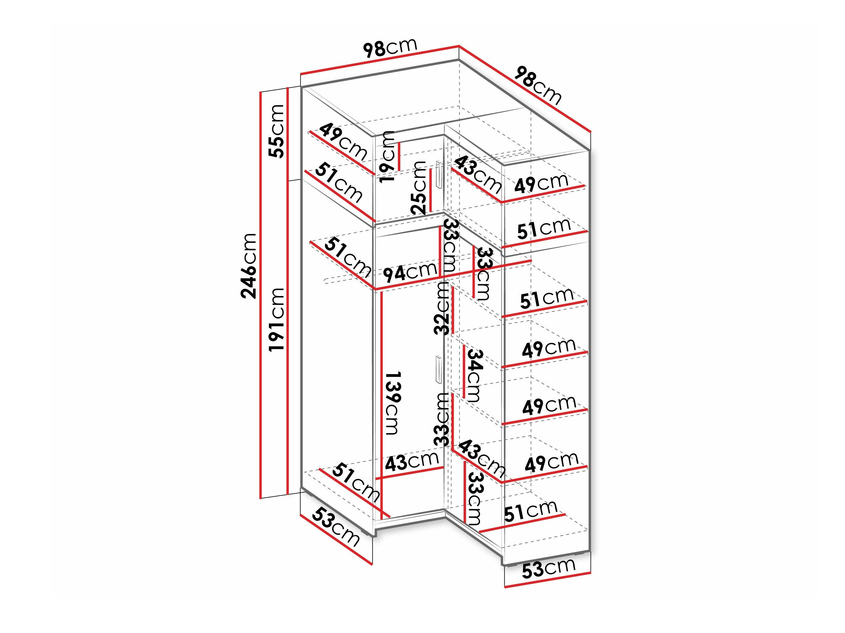 Sarokszekrény Novduni 121 (Fehér)
