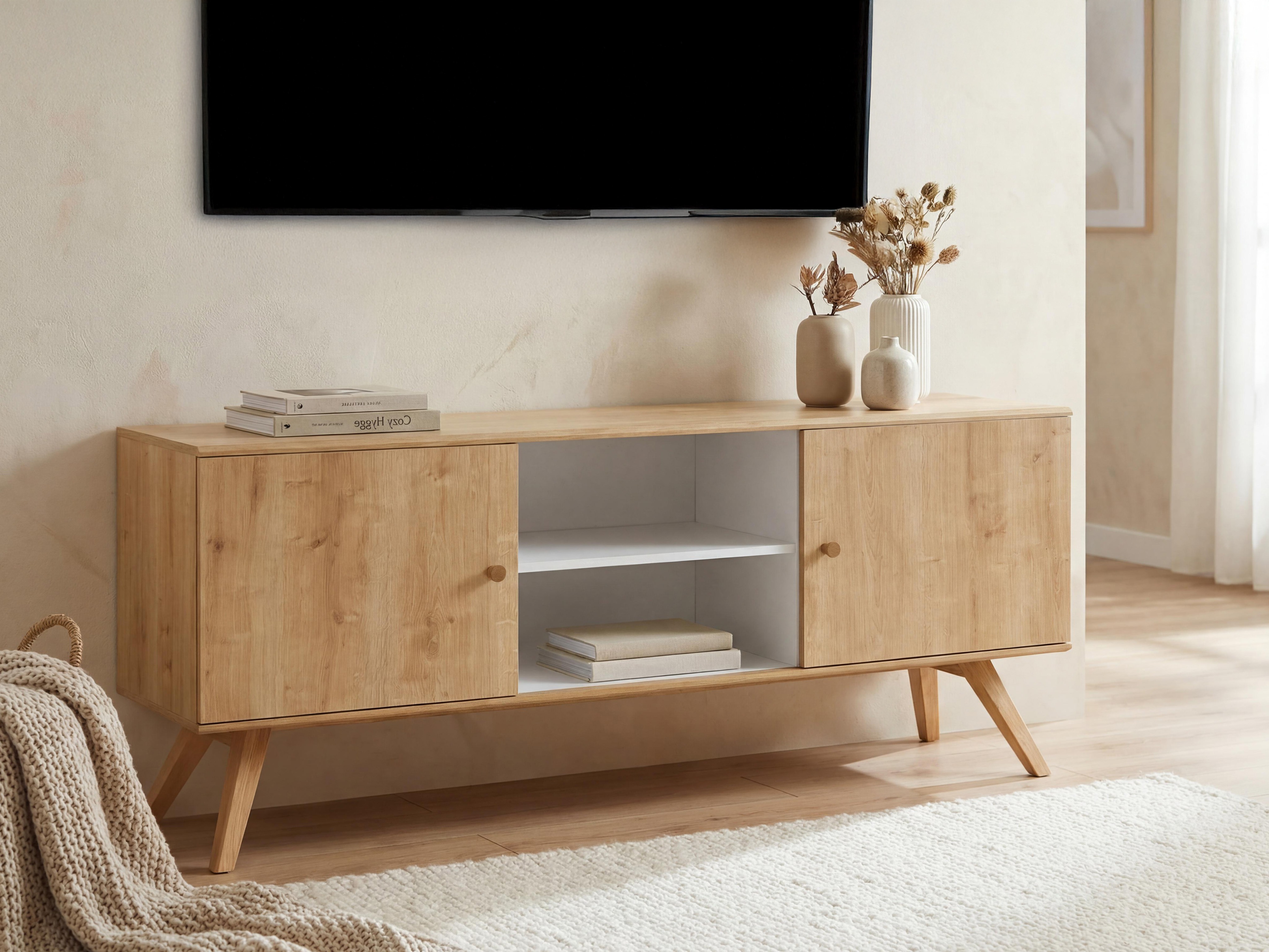 TV-állvány Ruvruvi 109 (Fehér + Tölgy)