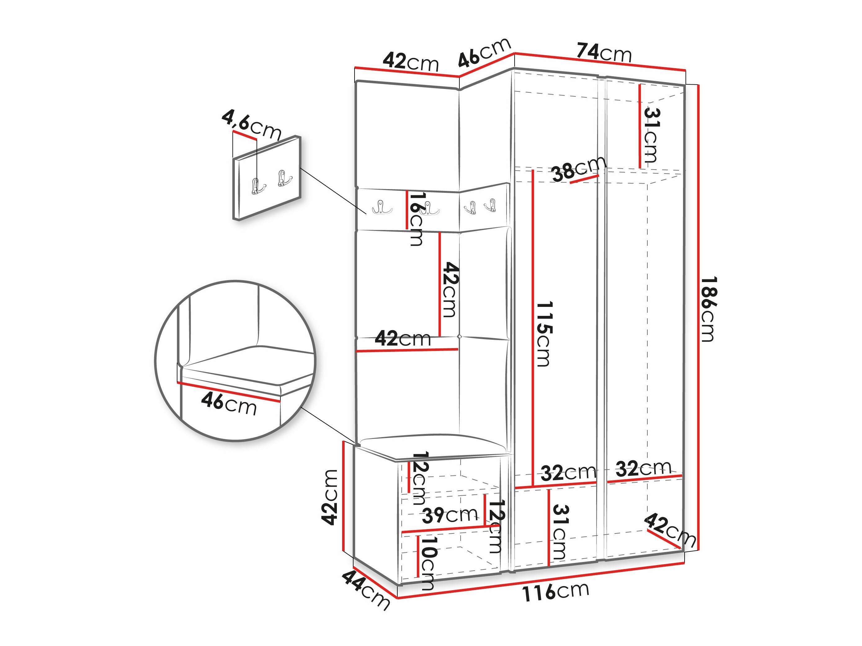 Előszoba garnitúra Pinis XXVI (Fehér)