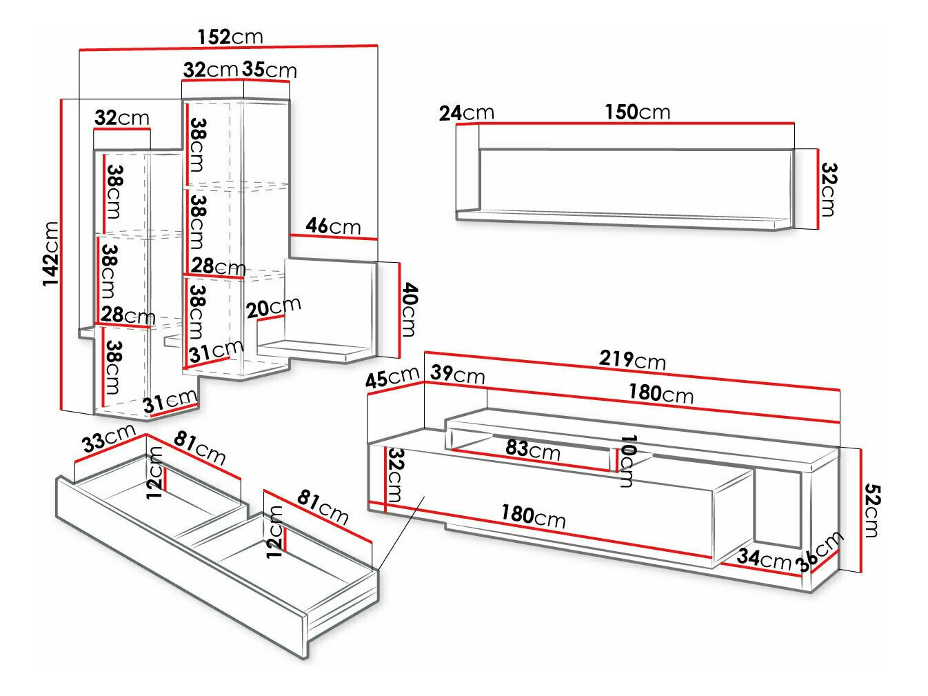 Nappali szett Lutiva 100 (Fehér + Beton)