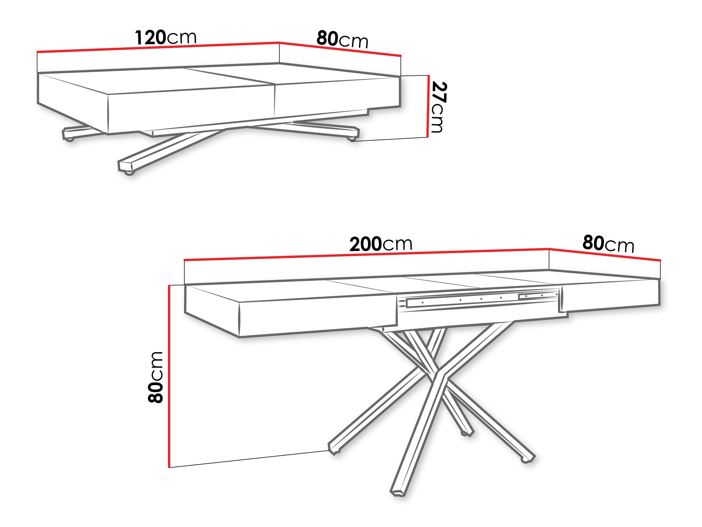 Kihajtható dohányzóasztal Oswego 178 (Fekete márvány)
