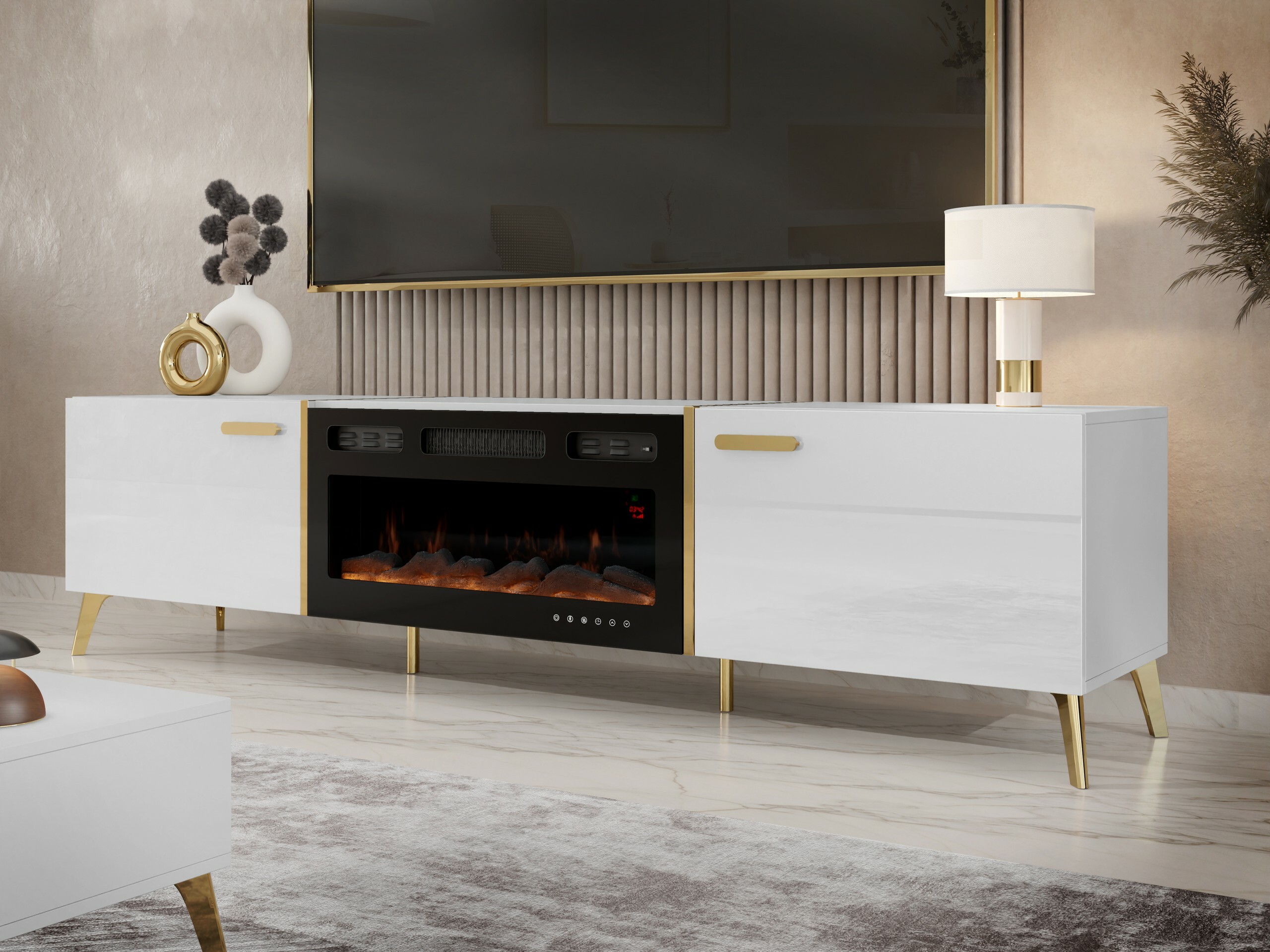 TV-állvány Comfivo Teslomo 112 (Fehér + Fényes fehér)