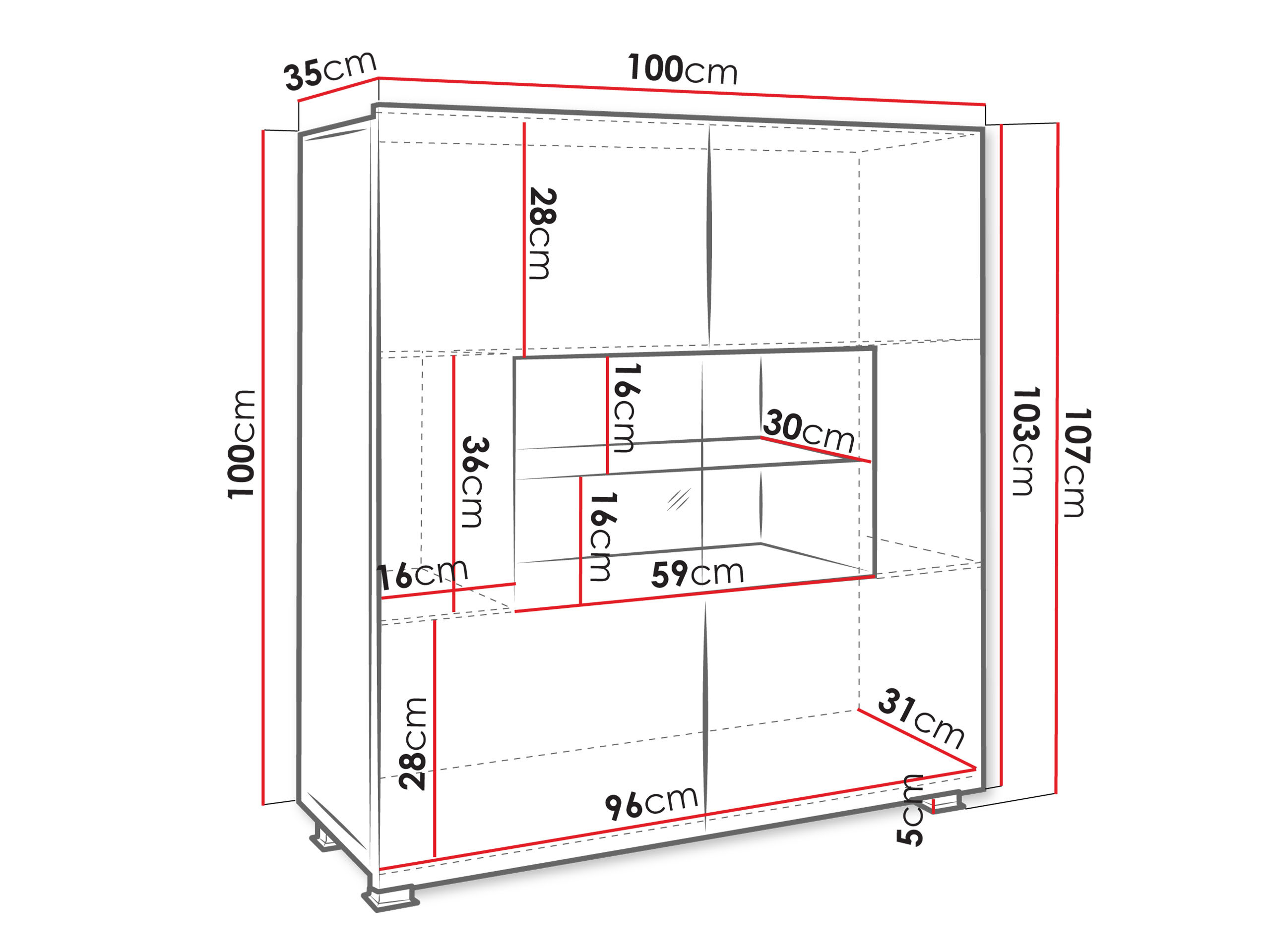 Szekrény Tivdalu 100 (Fekete + Fényes fekete)