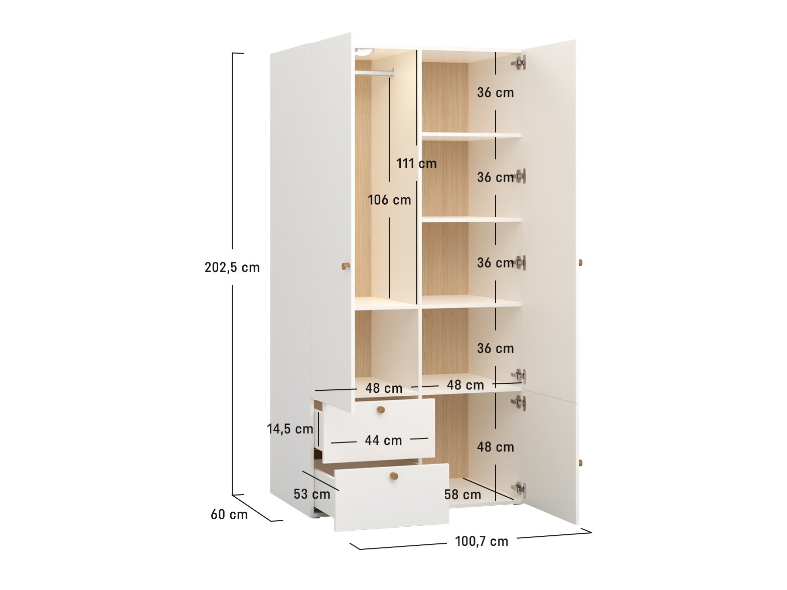 Gardróbszekrény Tornolo 109 (Fehér + Szürke)