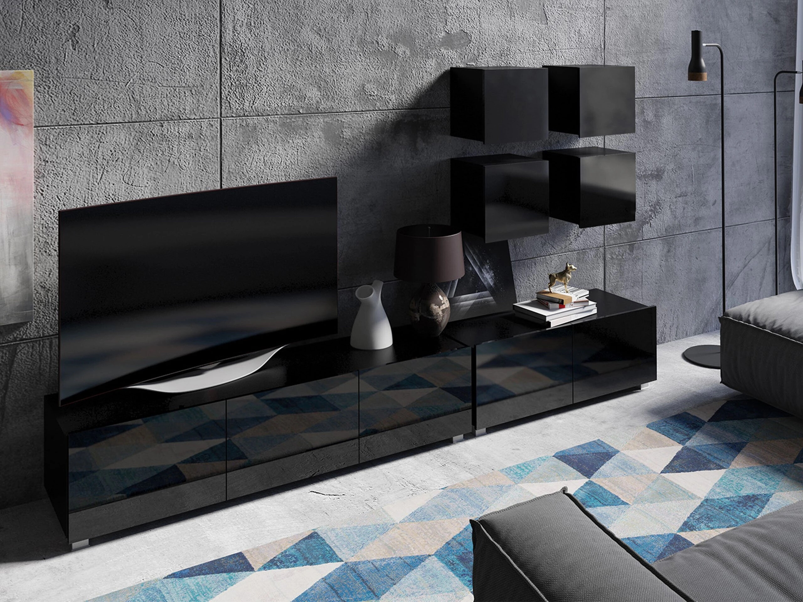 TV-állvány Tivdalu 104 (Fekete + Fényes fekete)