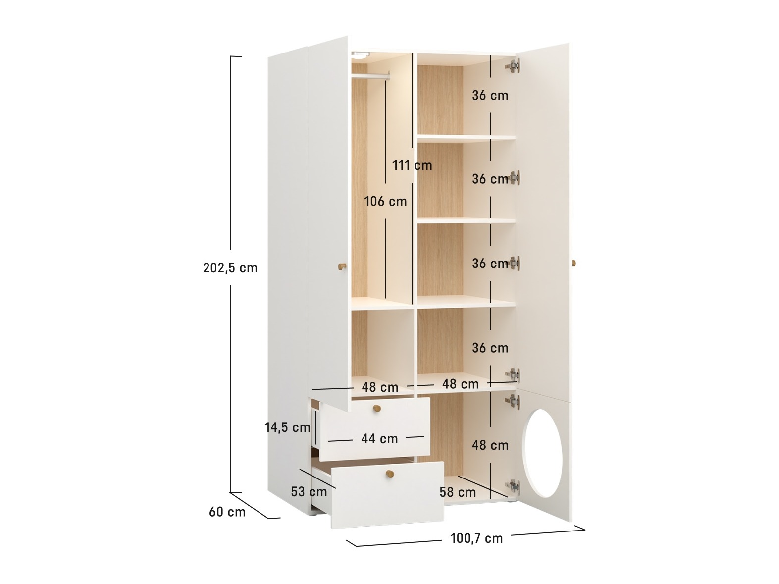 Gardróbszekrény Tornolo 110 (Fehér + Szürke)