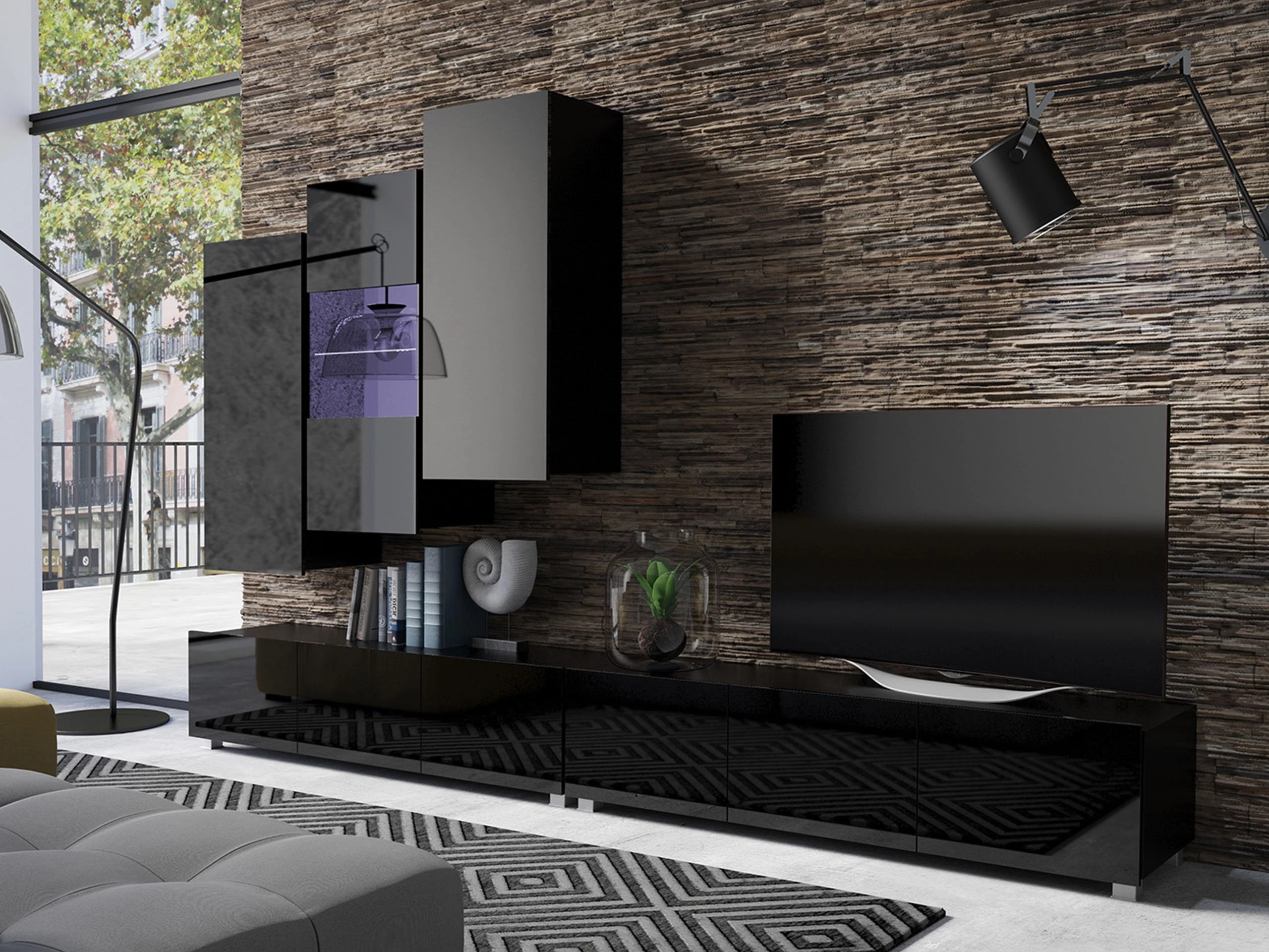 Nappali szett Remus XVII (Fekete + Fényes fekete)