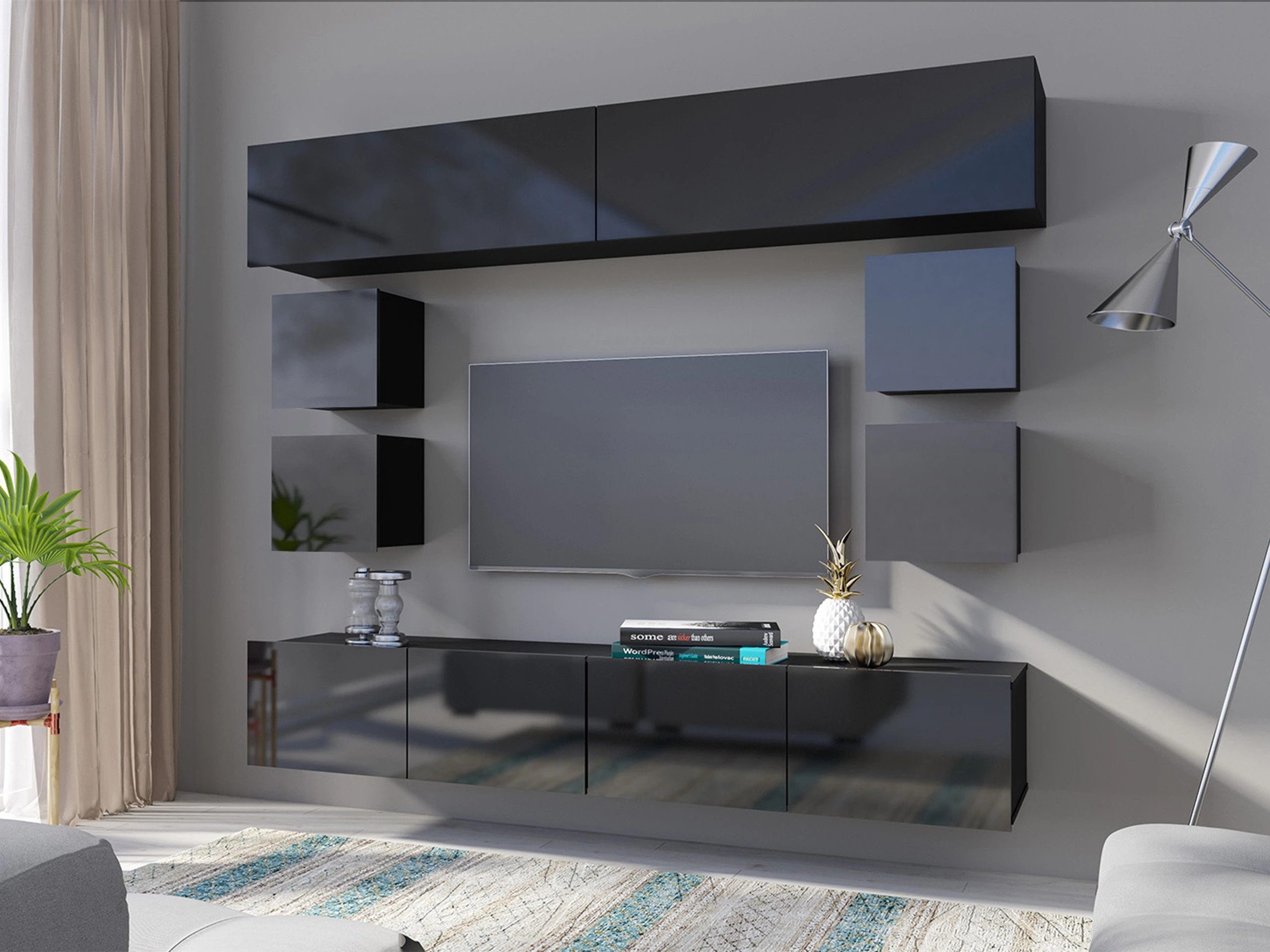 Nappali szett Remus XVI (Fekete + Fényes fekete)