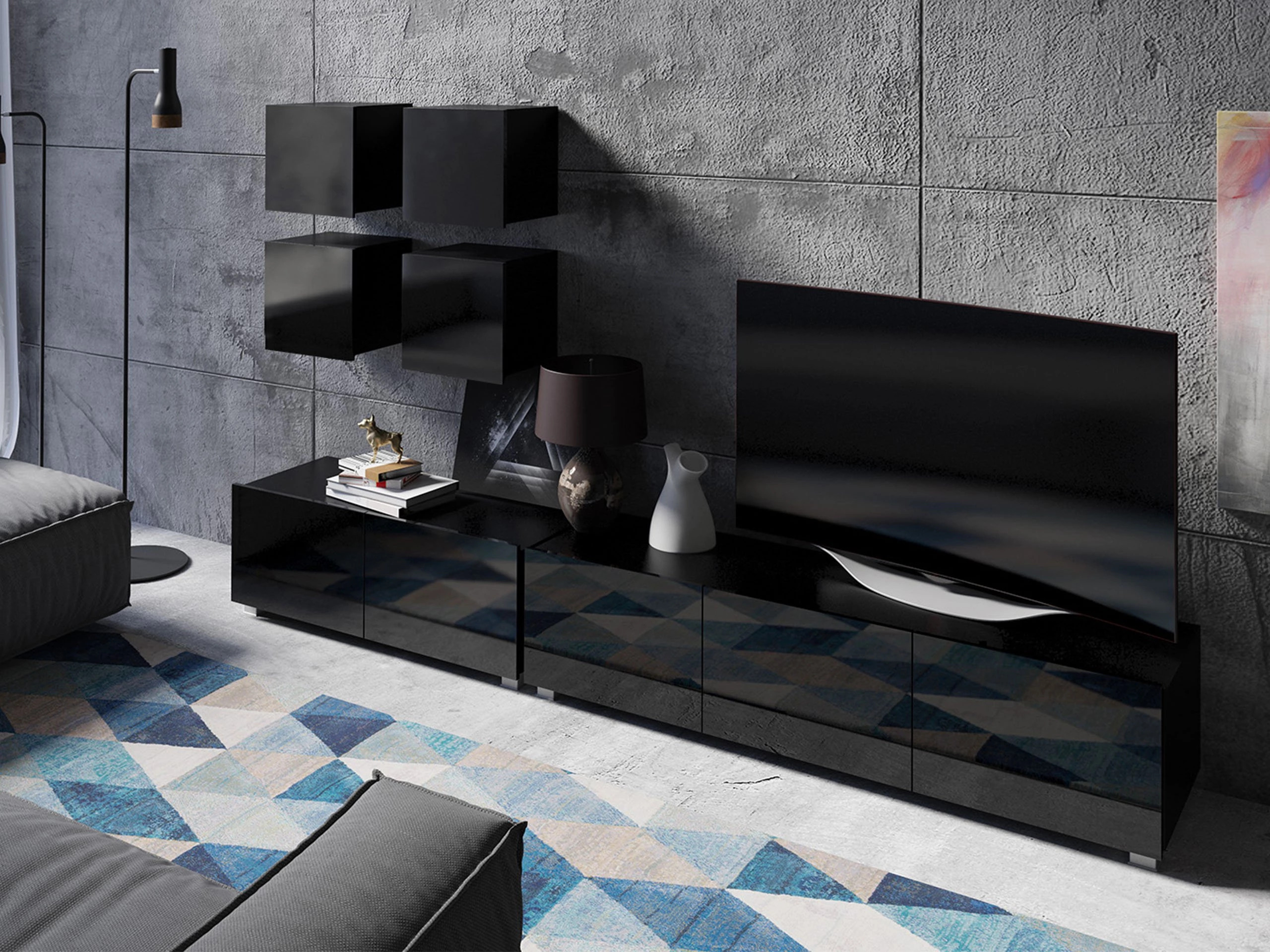 Nappali szett Remus XVIII (Fekete + Fényes fekete)