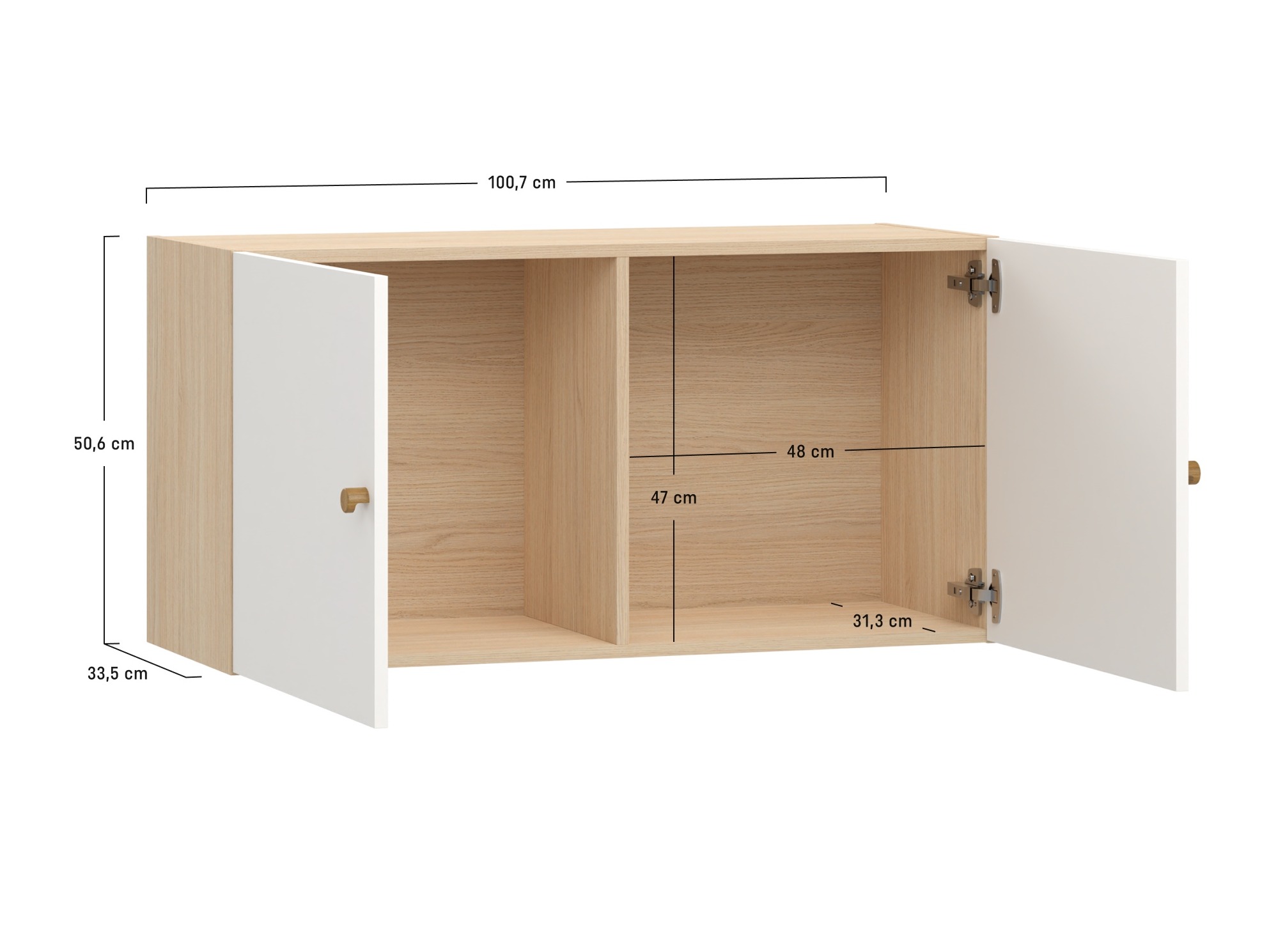 Fali szekrény Tornolo 128 (Fehér + Világos tölgy)