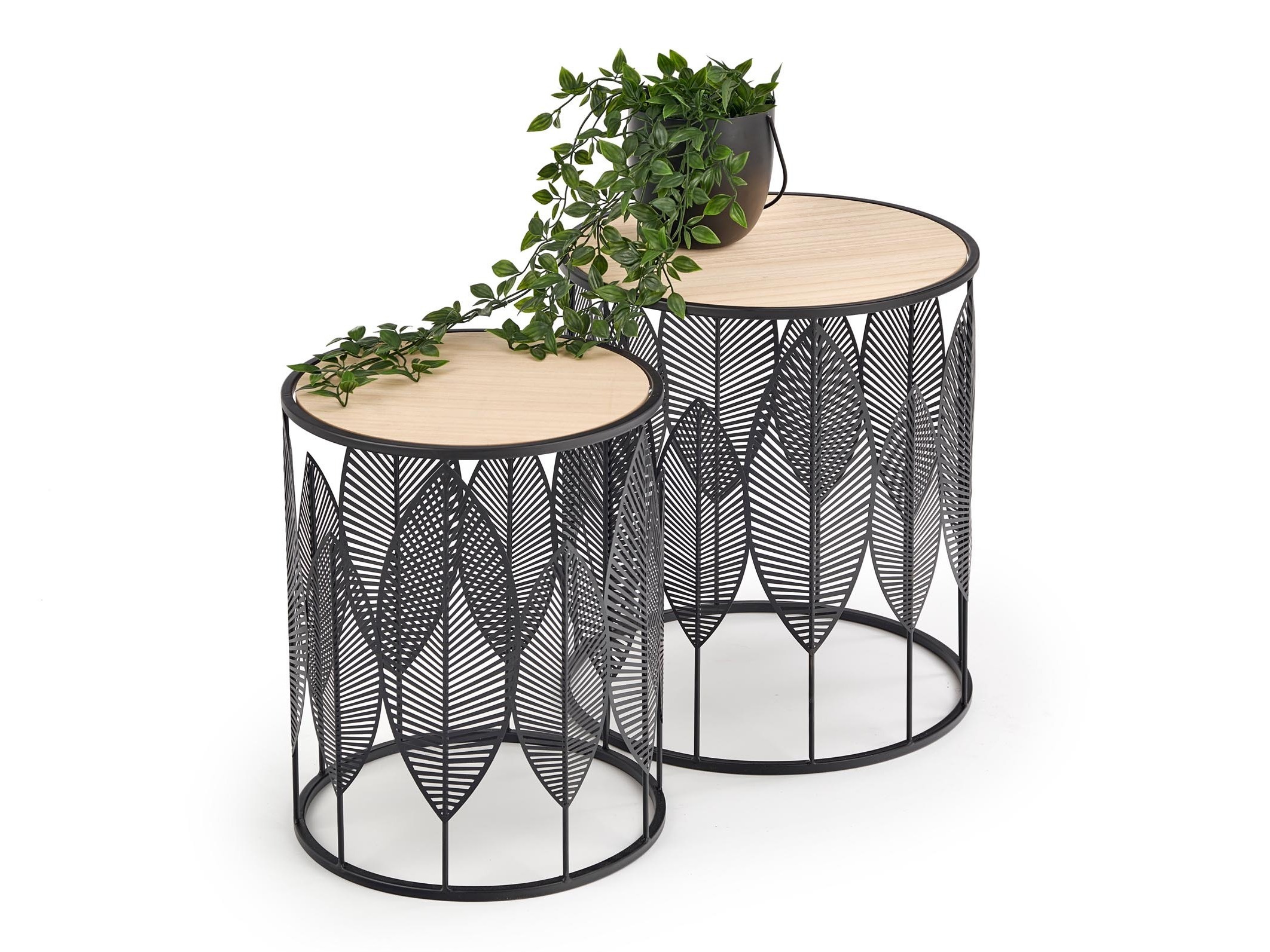 Oldalsó asztalok szett Houston 974 (Fekete + Világos fa)