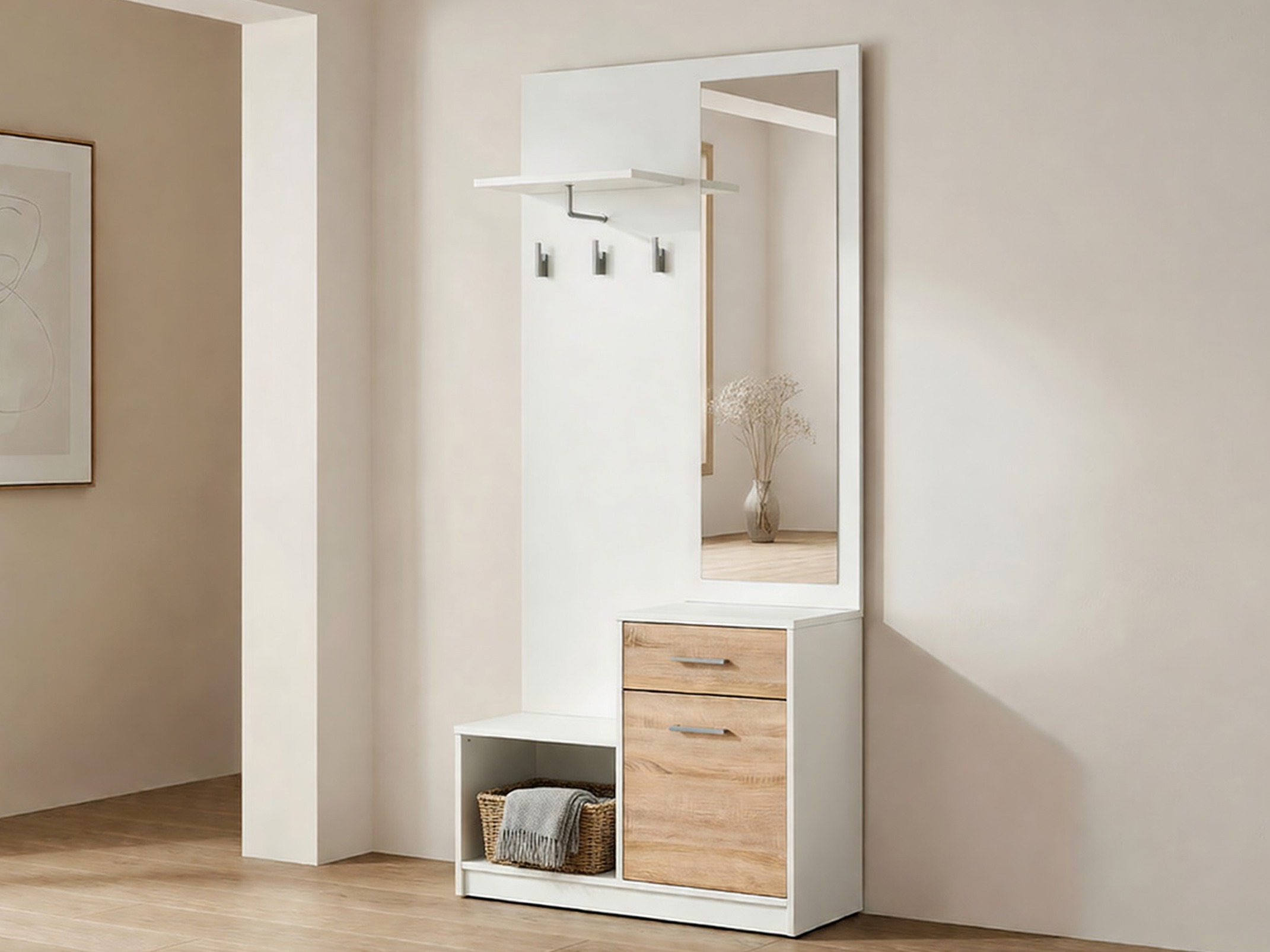 Előszoba garnitúra Novsore 121 (Fehér + Sonoma tölgy)