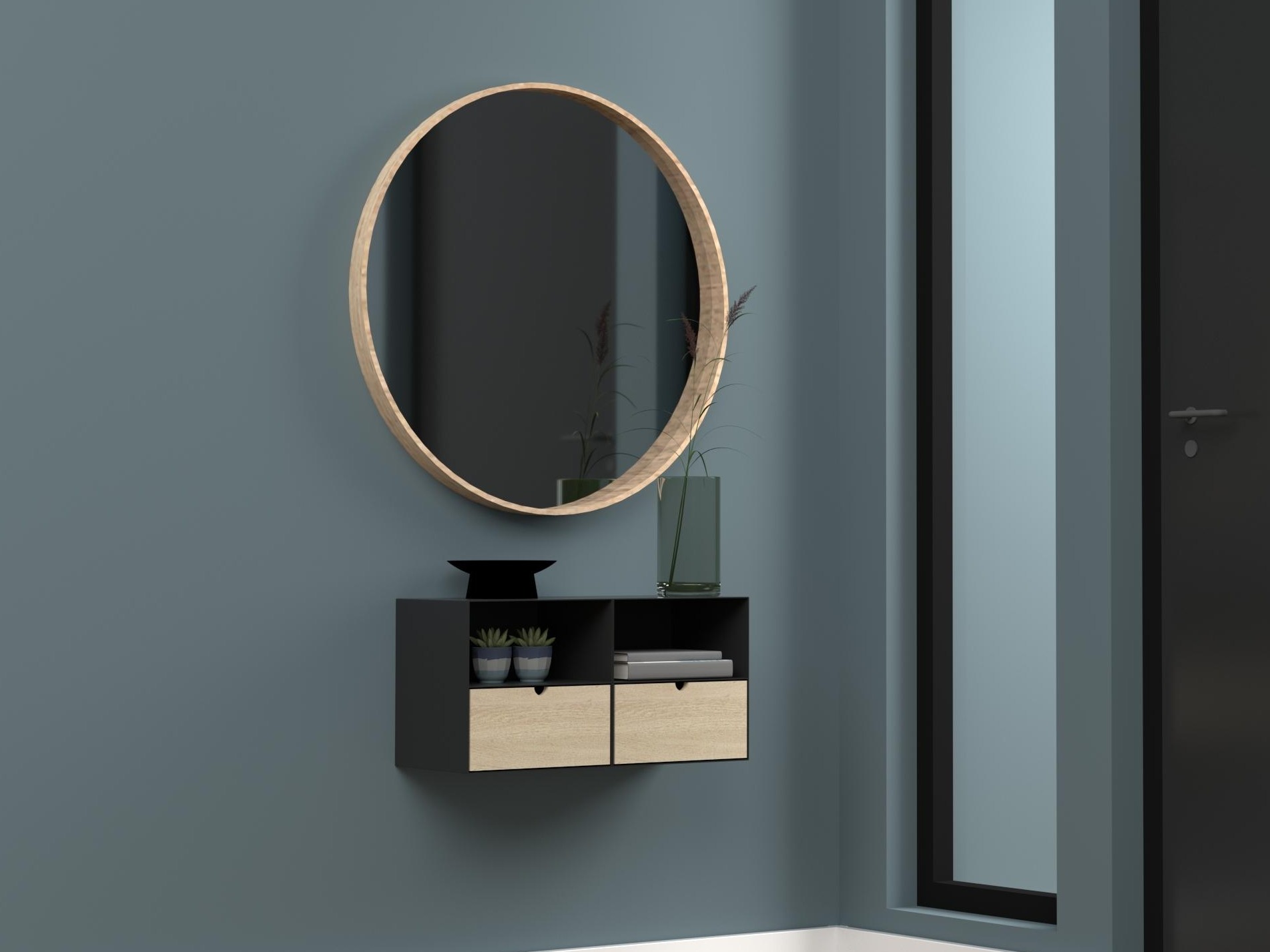 Éjjeliszekrény Norsica 375 (Fekete + Világos fa)