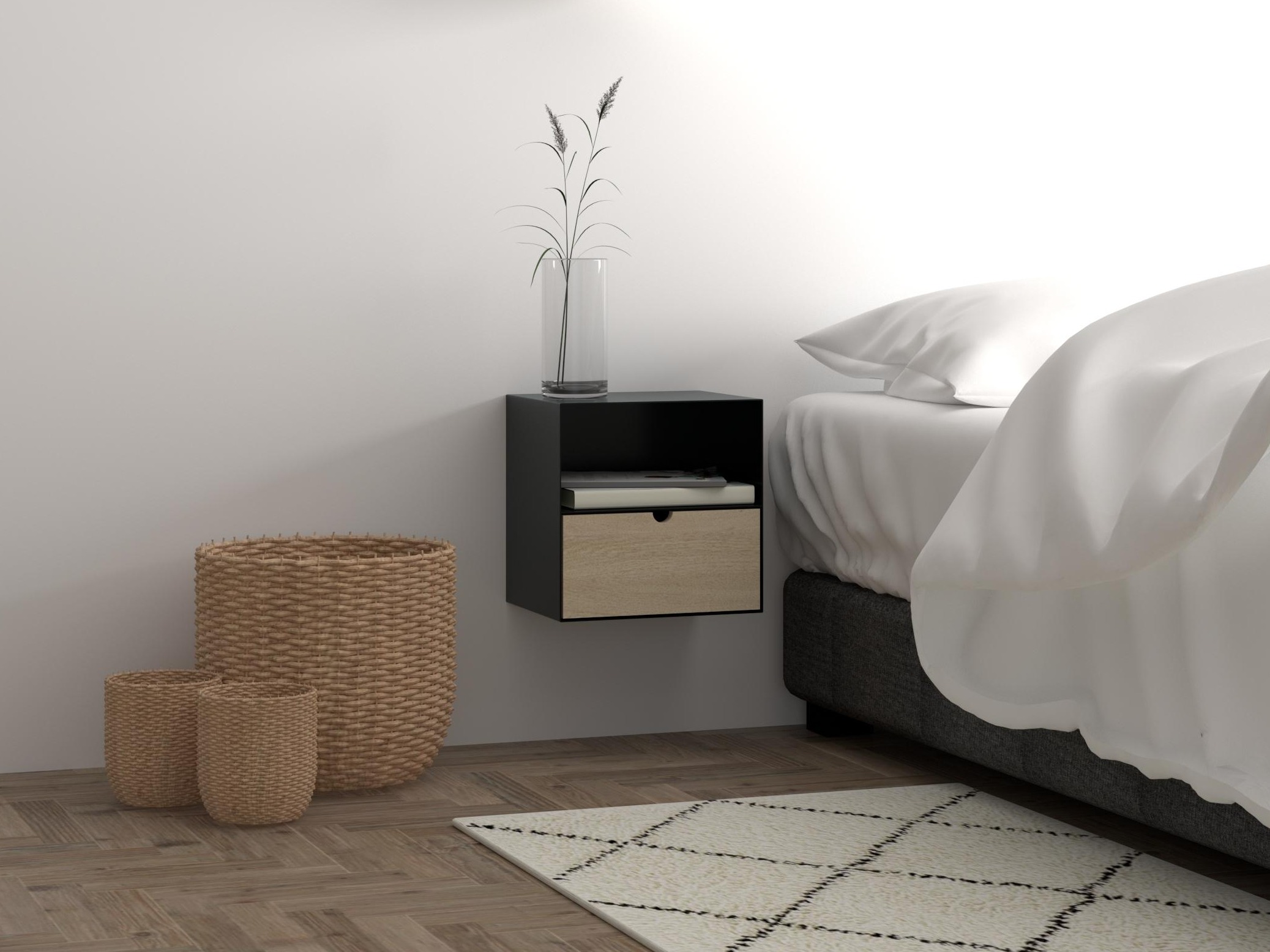 Éjjeliszekrény Norsica 375 (Fekete + Világos fa)