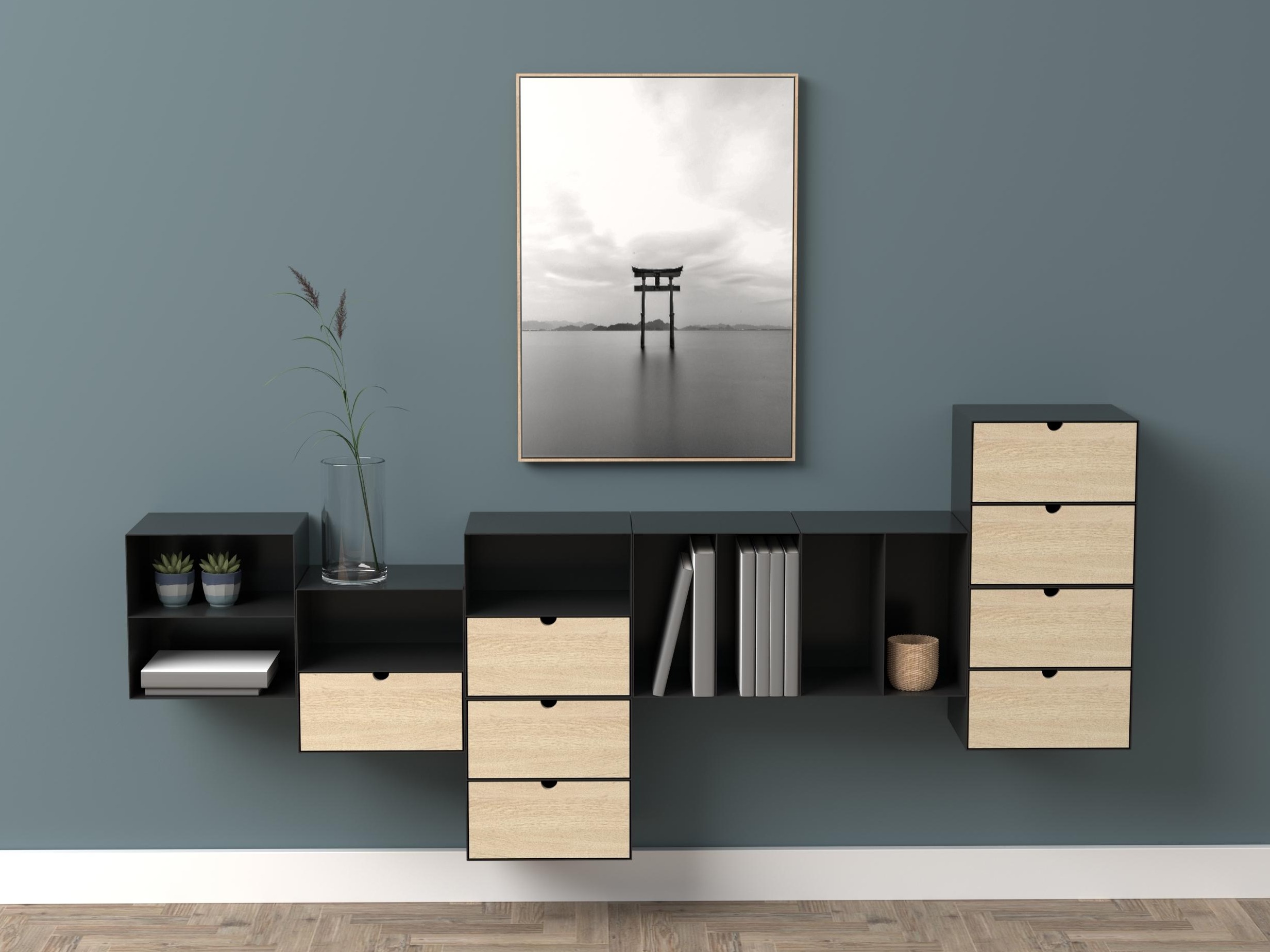 Éjjeliszekrény Norsica 375 (Fekete + Világos fa)