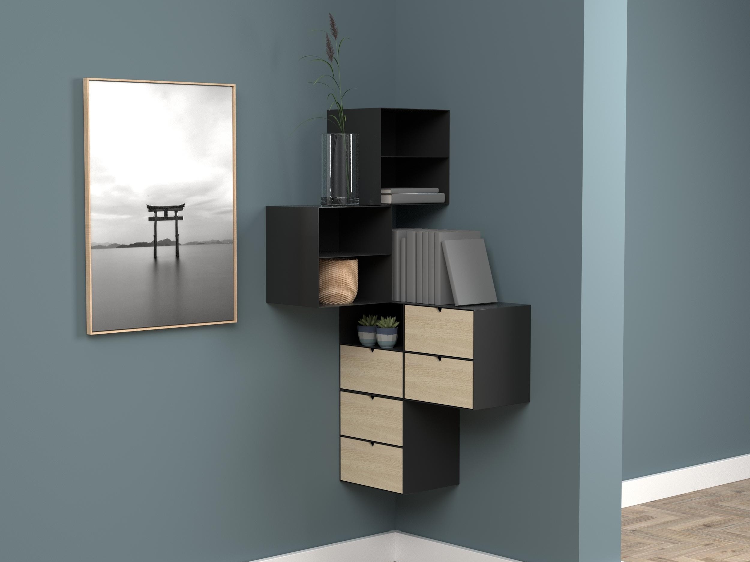 Éjjeliszekrény Norsica 375 (Fekete + Világos fa)