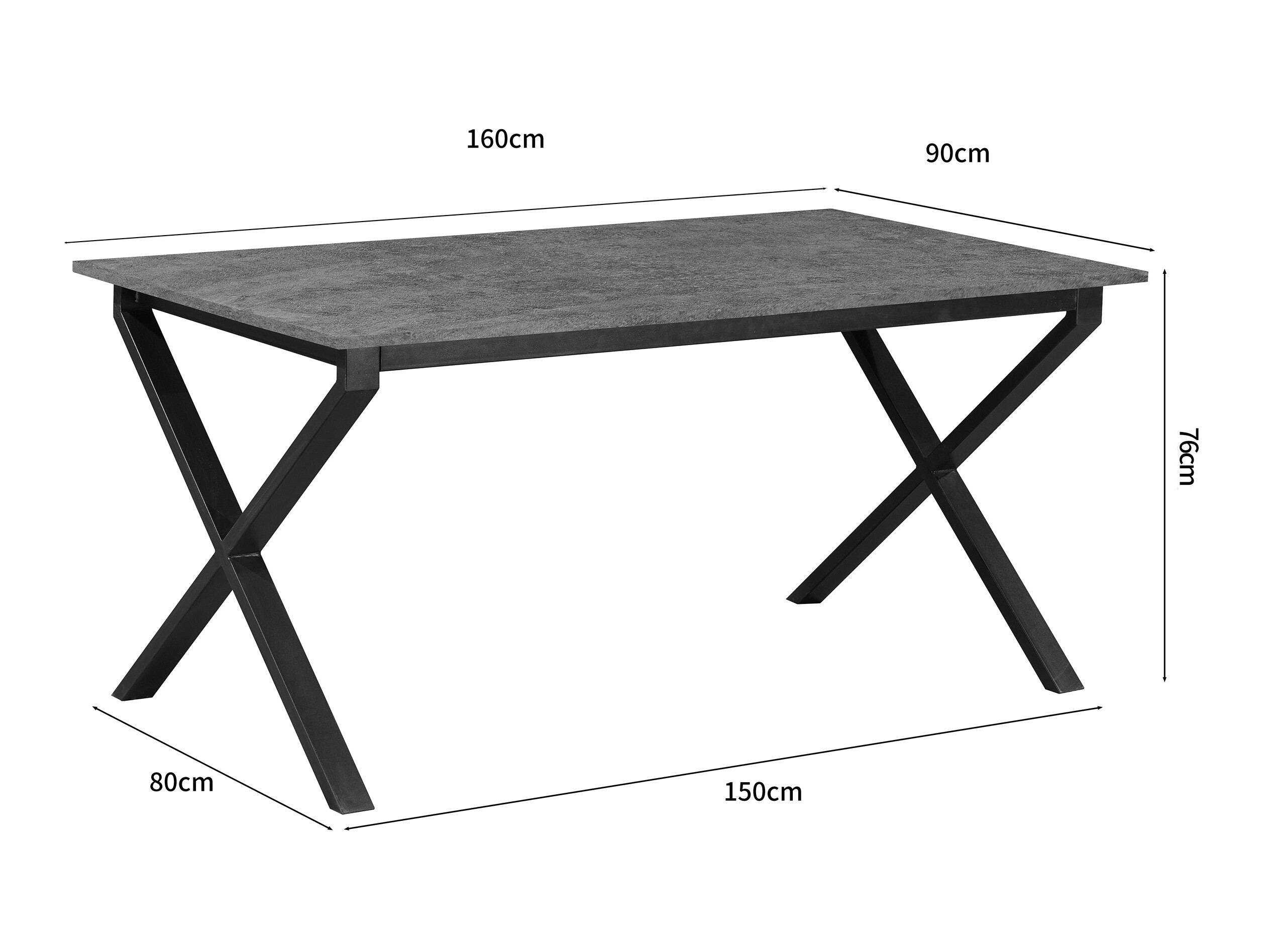 Asztal Denton 1555 (Fekete + Beton)