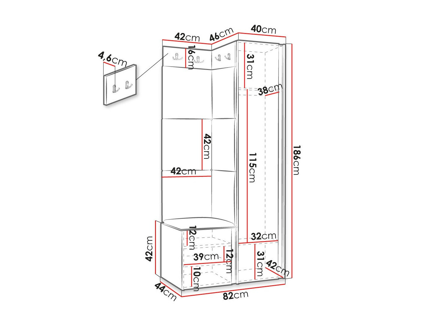 Előszoba garnitúra Hartford 382 (Fekete)