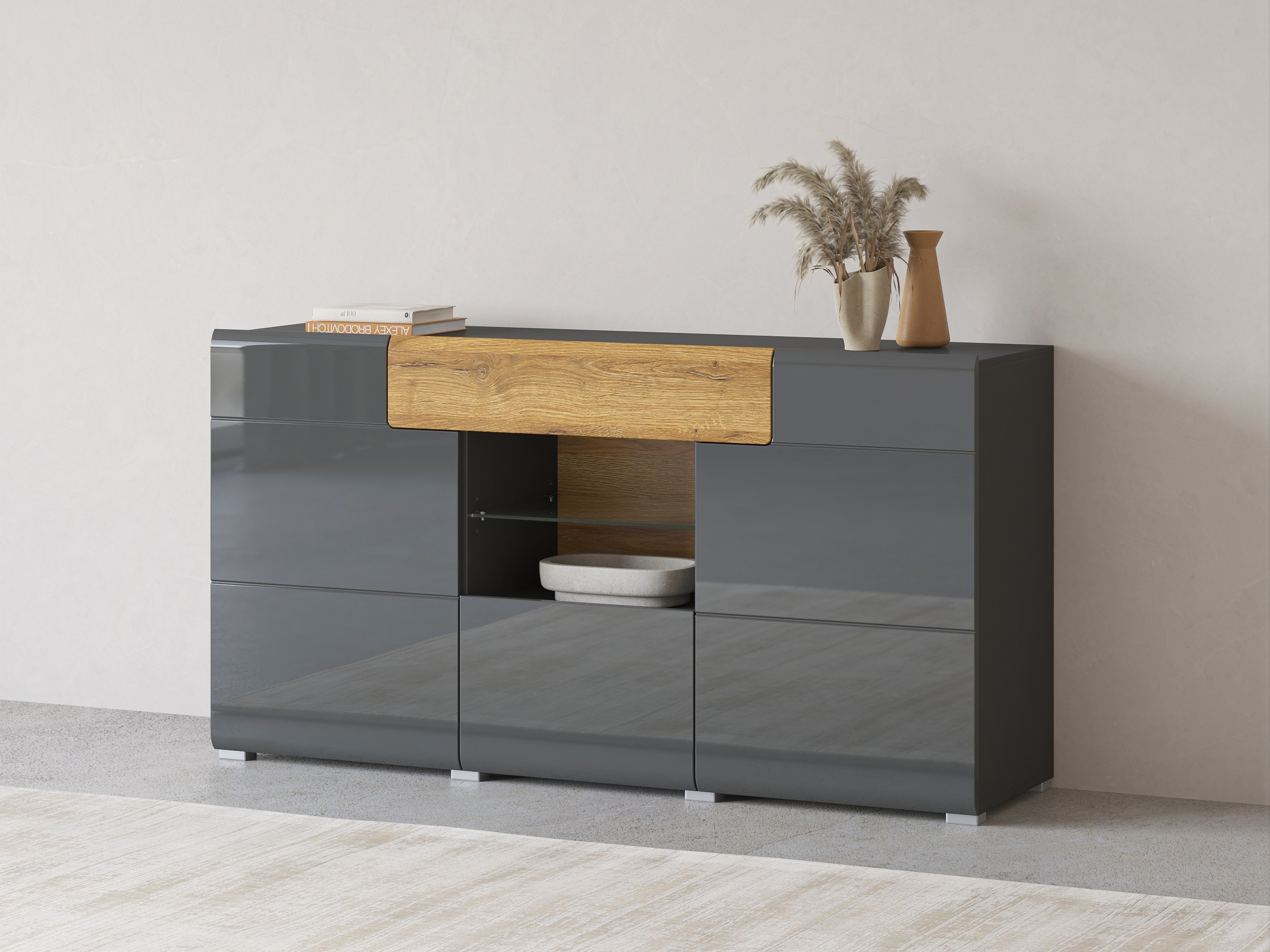 Komód Torsone 108 (Antracit + Gloss antracit + Grandson tölgy)