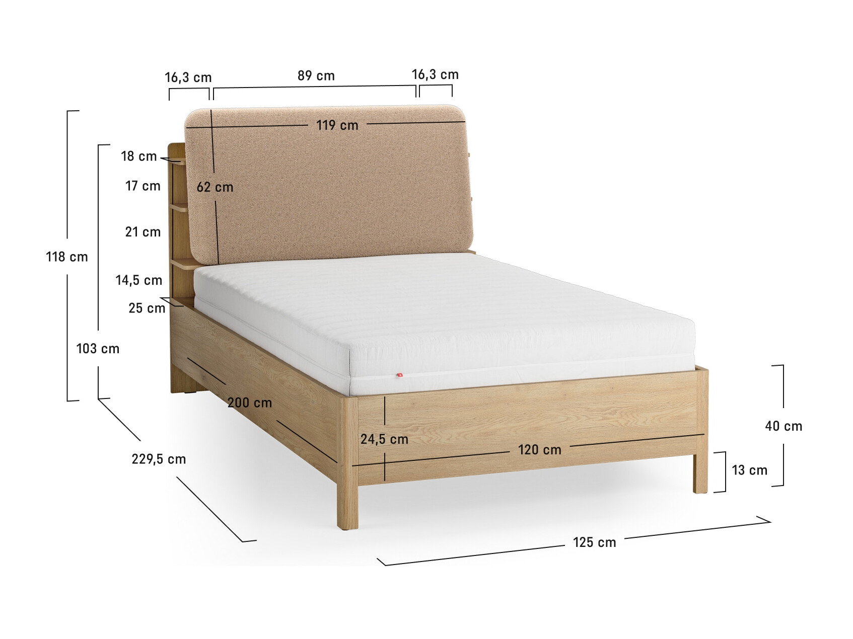Ágy Ruvcamu 108 (Tölgy + Ekrü fehér)
